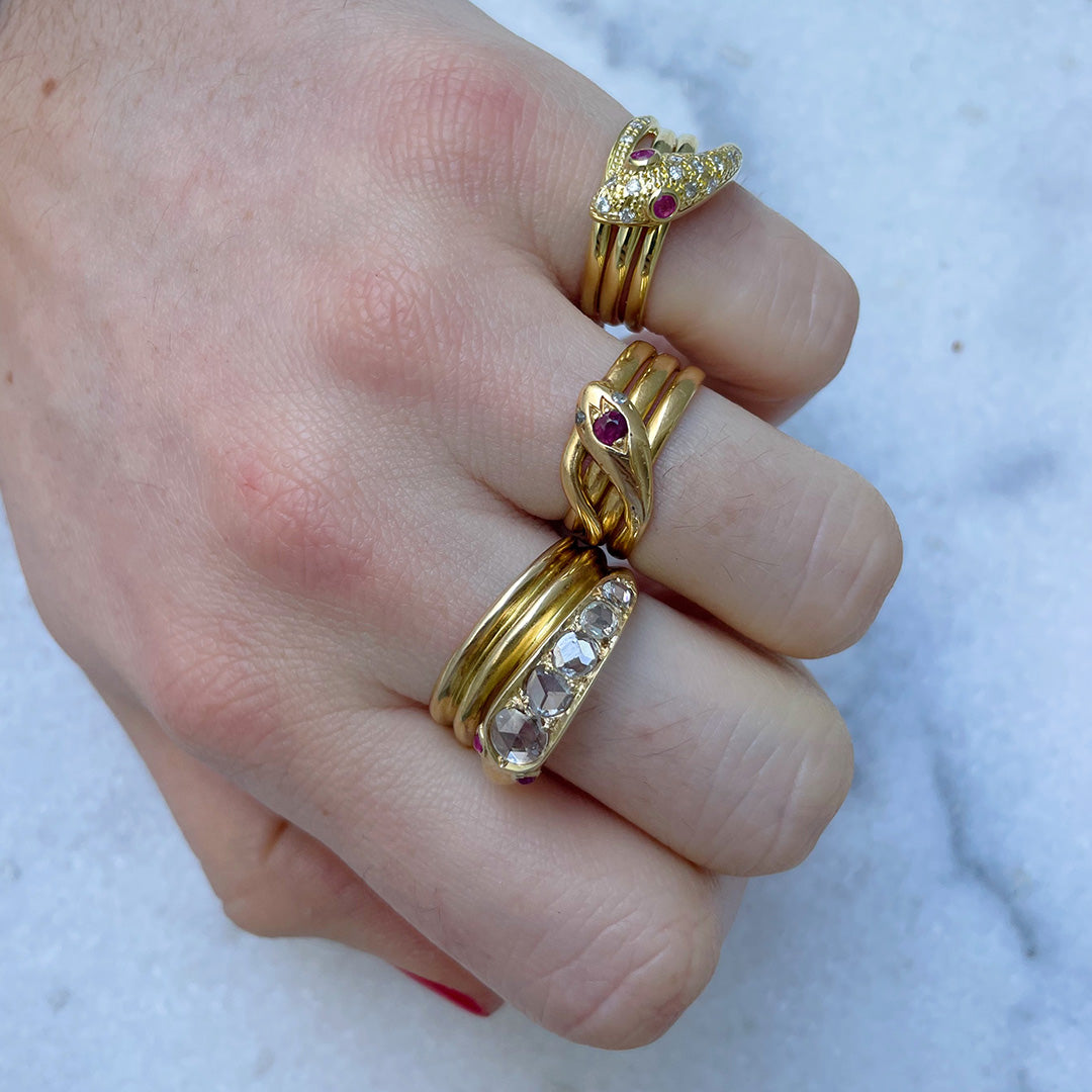 Victorian Ruby & Diamond 18K Gold Snake Ring
