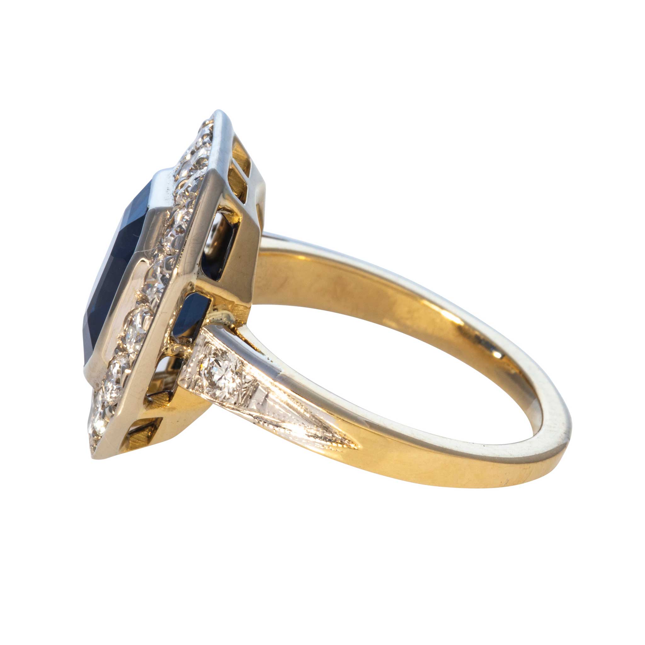 Art Deco 3.69ct Sapphire & Diamond 18K Gold Two-Tone Ring