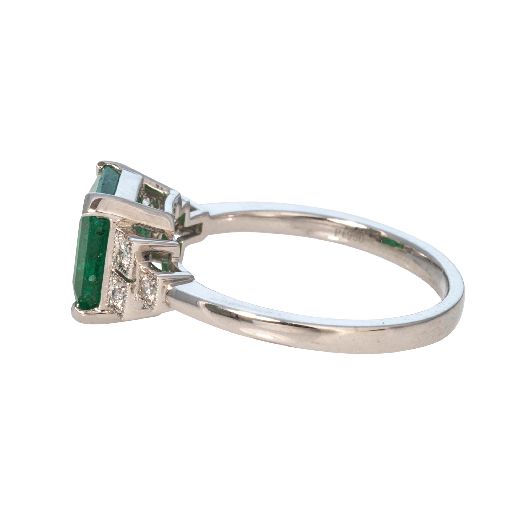 Art Deco Style Emerald & Diamond Platinum Ring