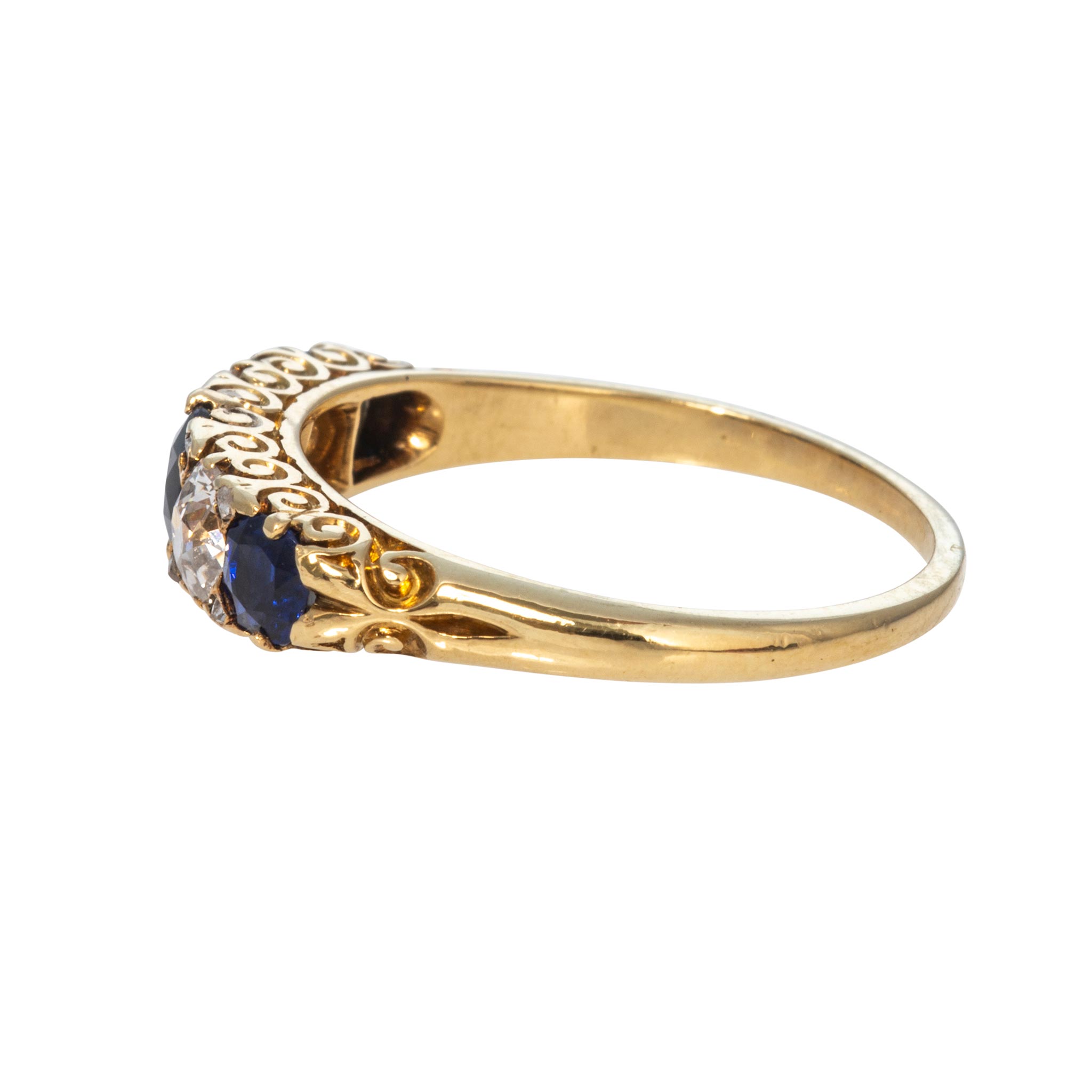 Victorian Sapphire & Diamond 5-Stone 18K Yellow Gold Ring