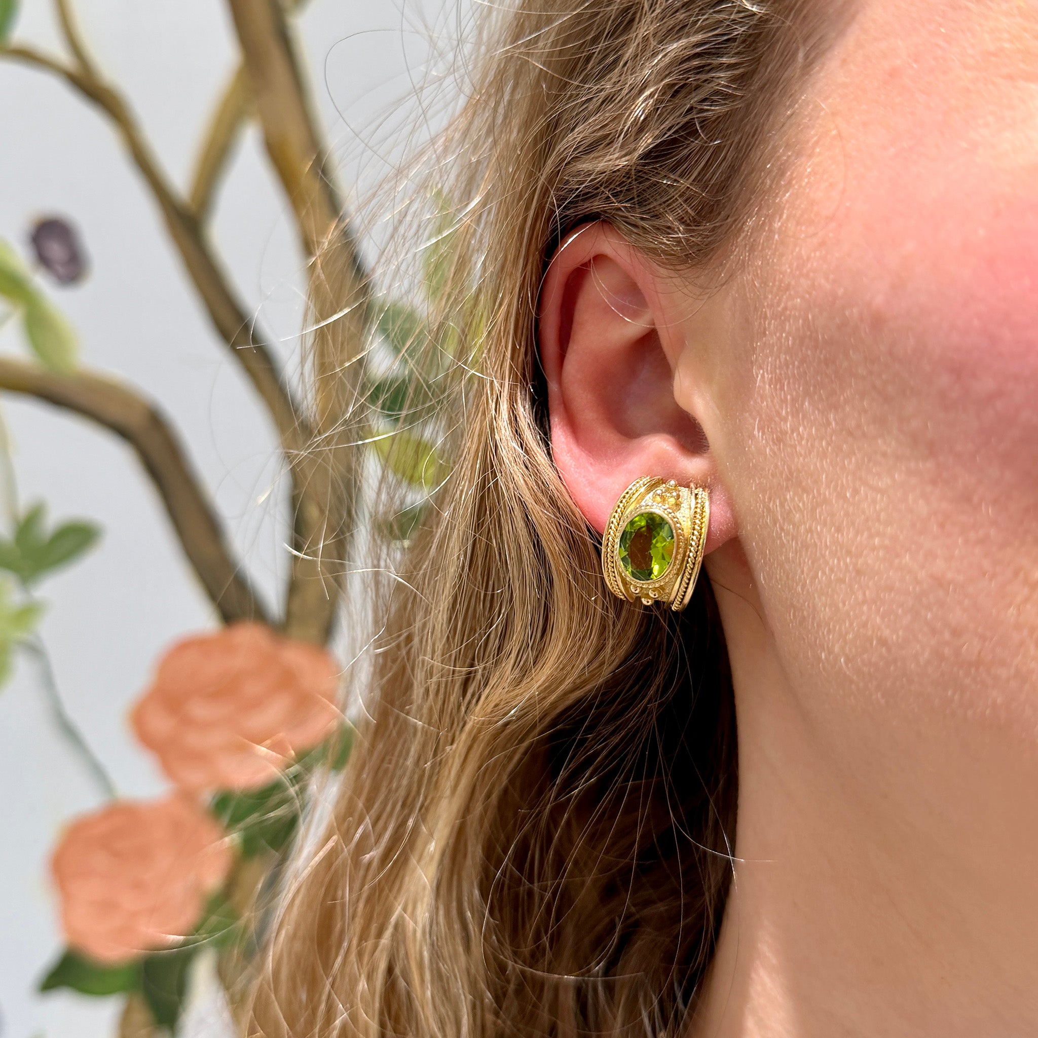 Estate 5ctw Peridot 14K Yellow Gold Earrings
