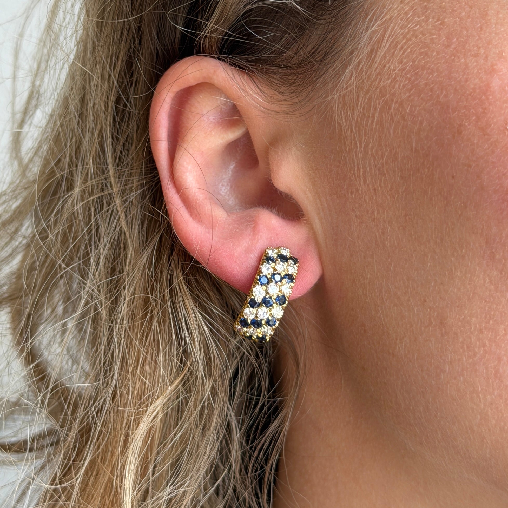 Estate Sapphire & Diamond 18K Yellow Gold Earrings