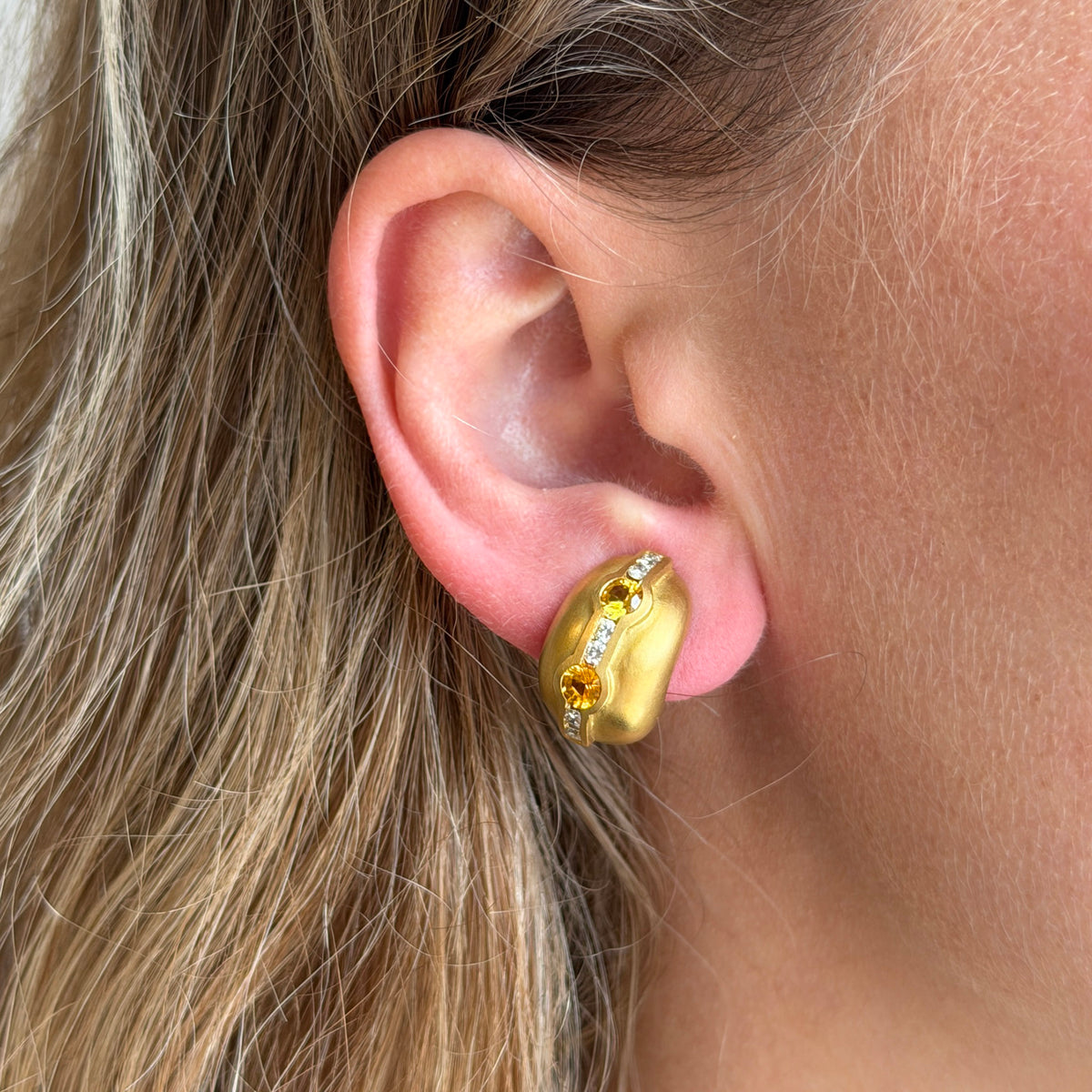 Estate Barry Kieselstein-Cord Yellow Sapphire & Diamond 18K Gold Earrings