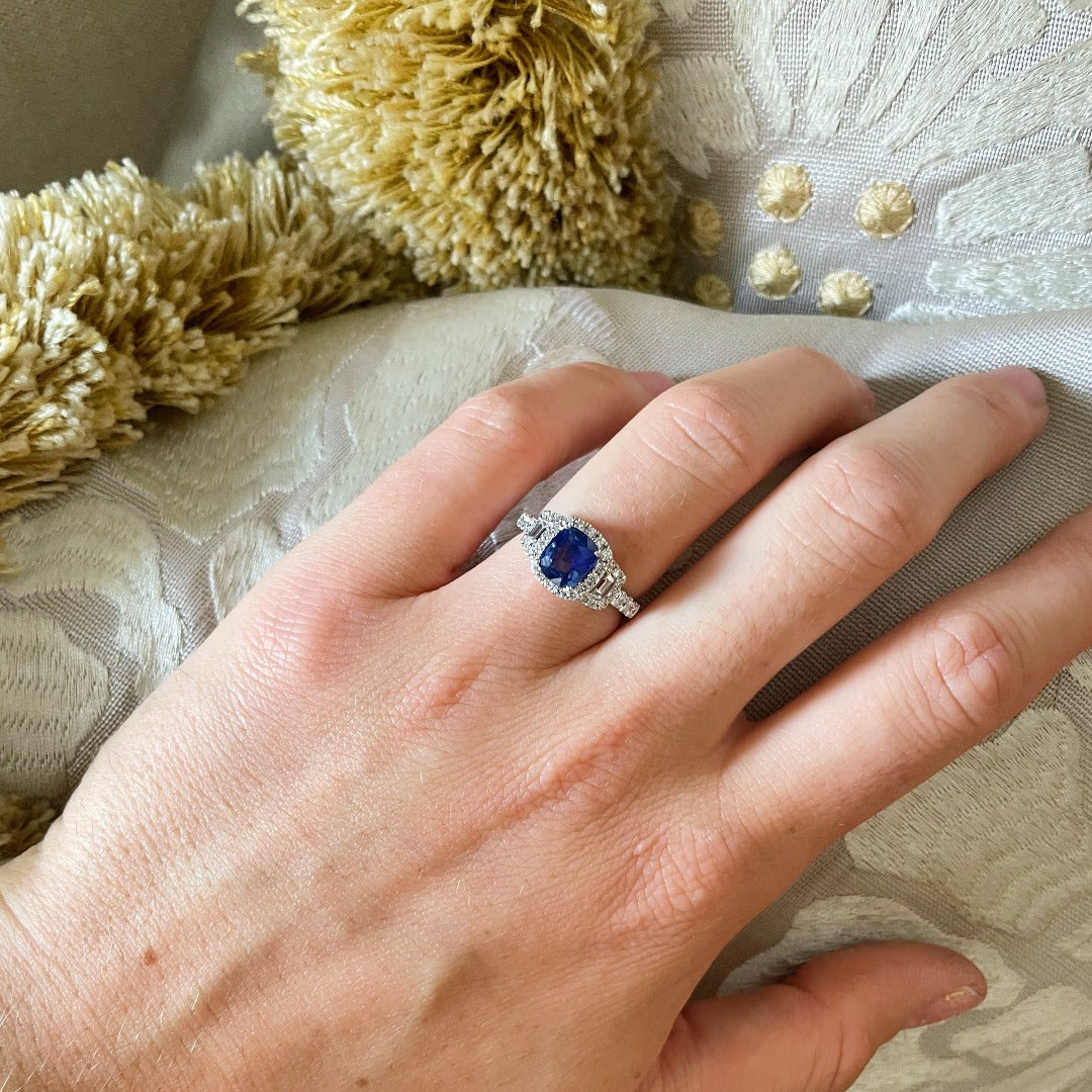 Sapphire & Diamond 18K White Gold Ring