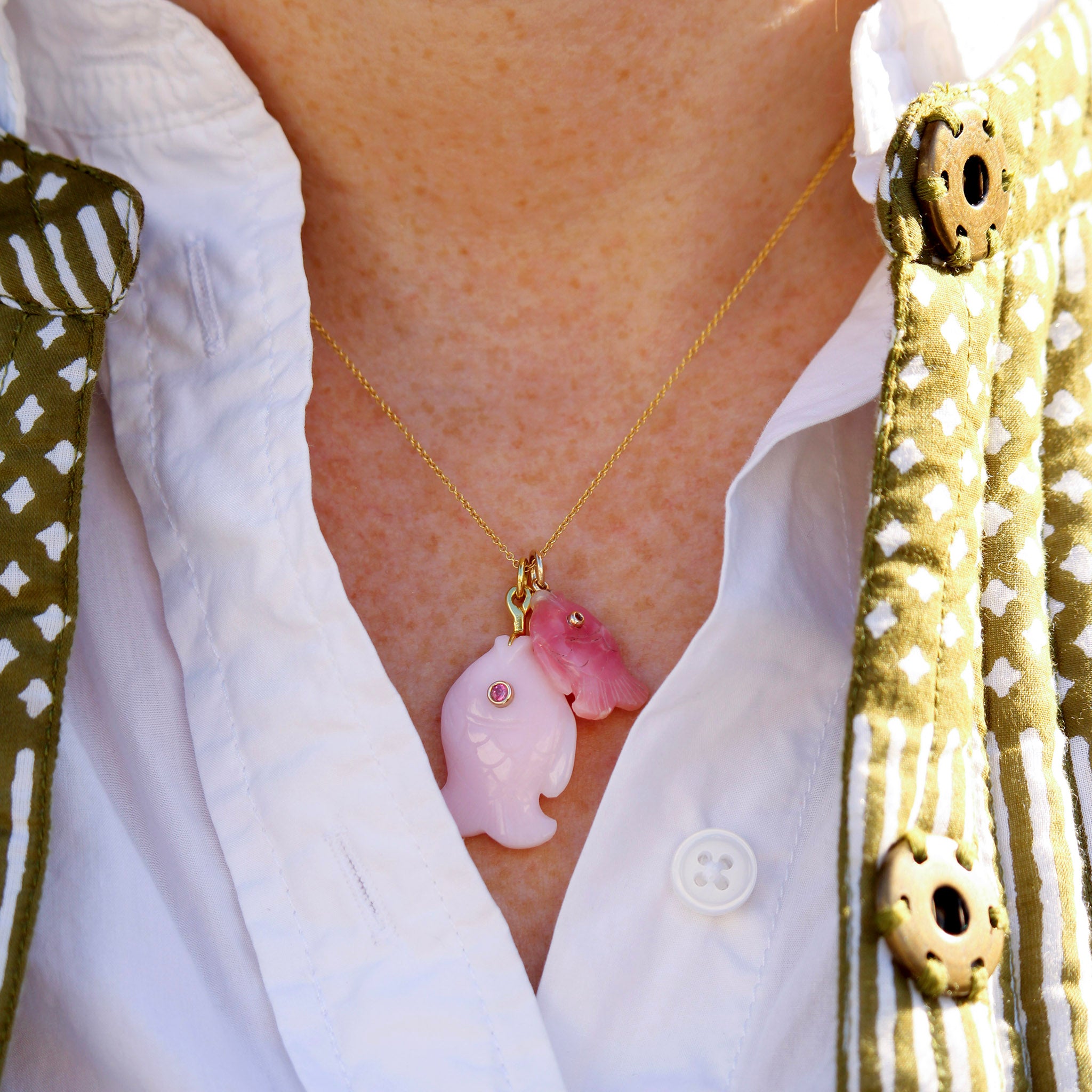 Mazza Pink Opal & Pink Sapphire 14K Gold Guppy Fish Pendant