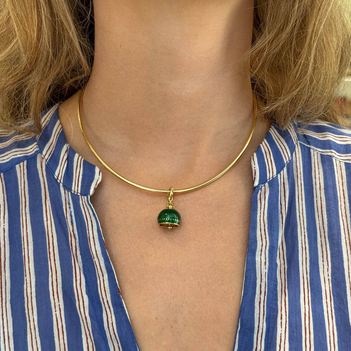 Paul Morelli Green Enameled Meditation Bell, Paul Morelli Flexible Collar Necklace