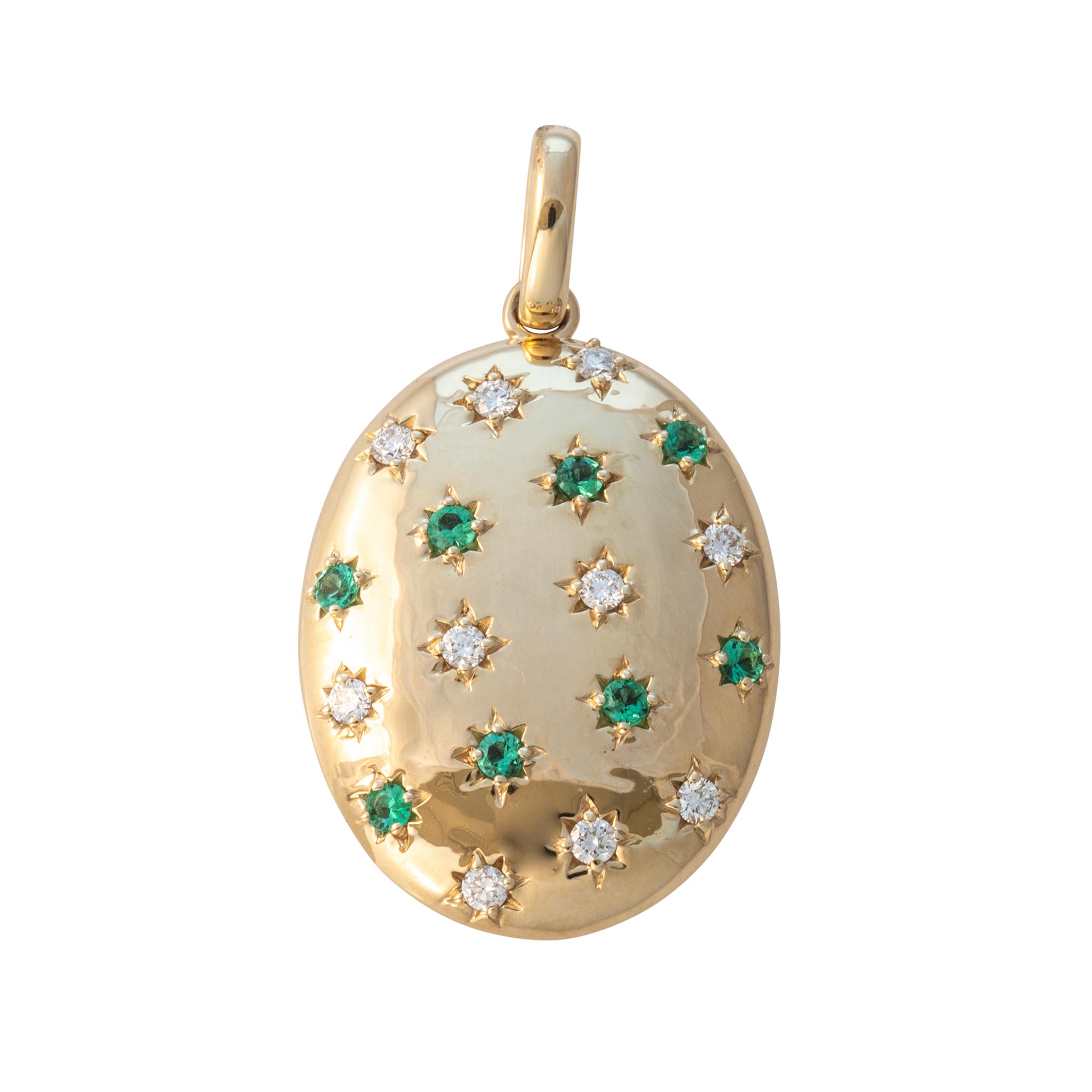 Emerald & Diamond 14K Yellow Gold Oval Pendant