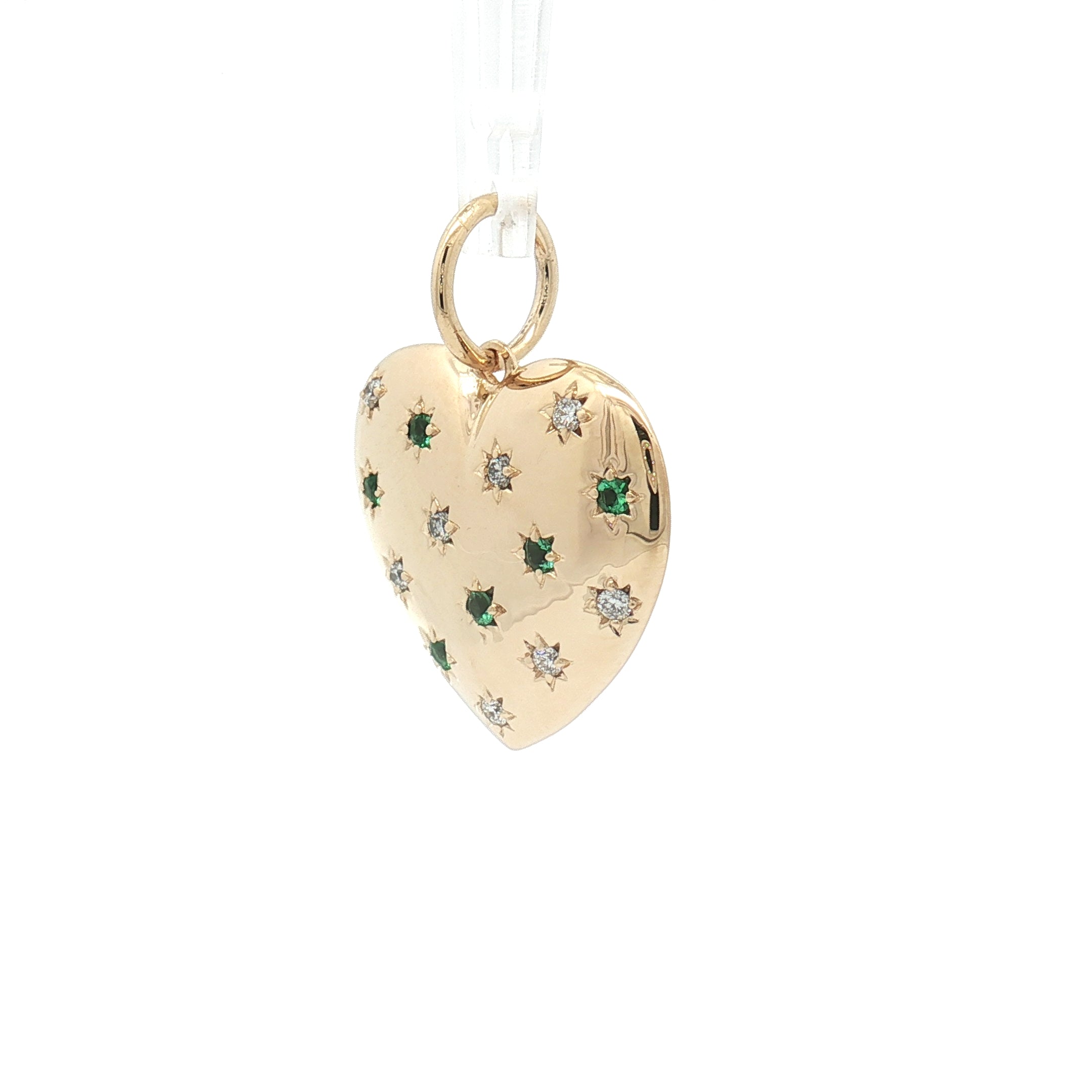 Emerald & Diamond 14K Yellow Gold Heart Pendant
