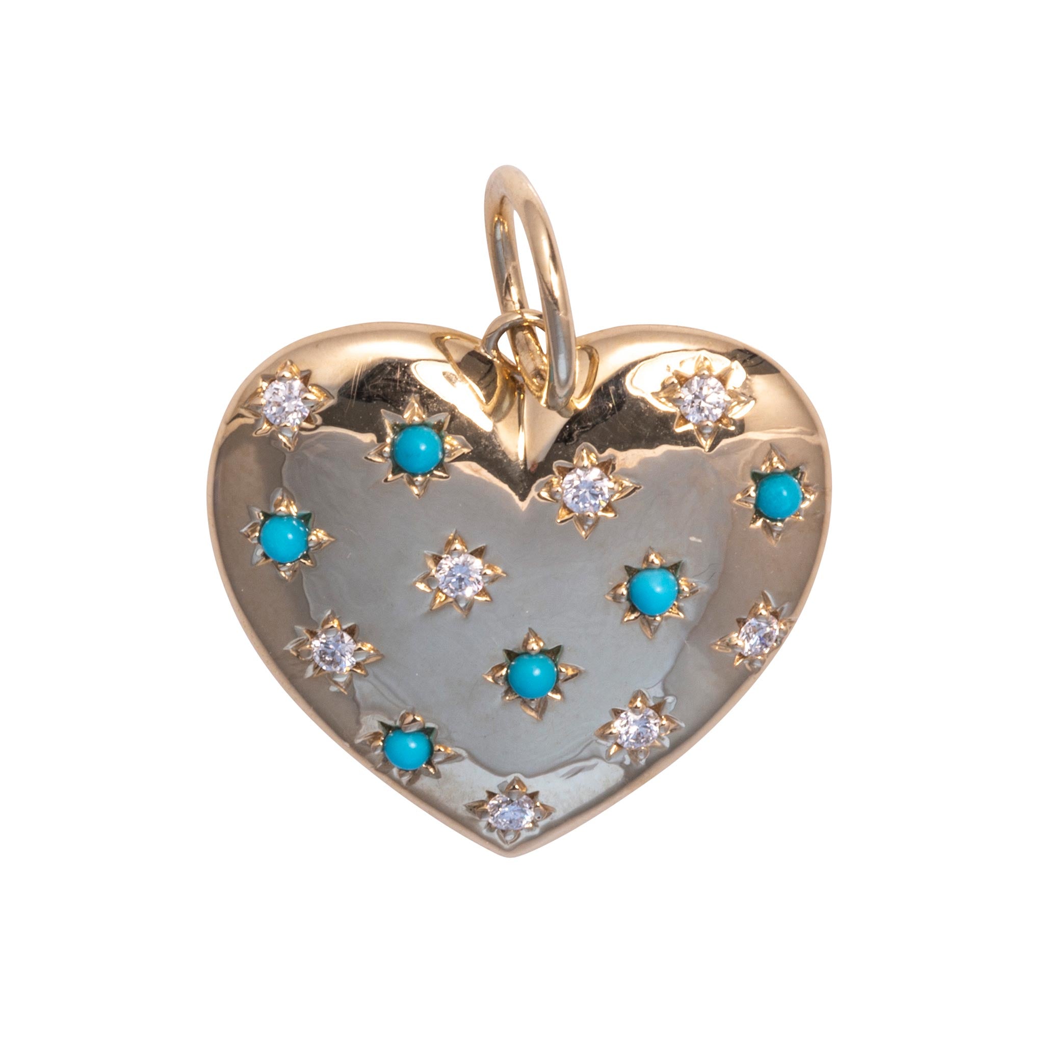 Turquoise & Diamond 14K Yellow Gold Heart Pendant