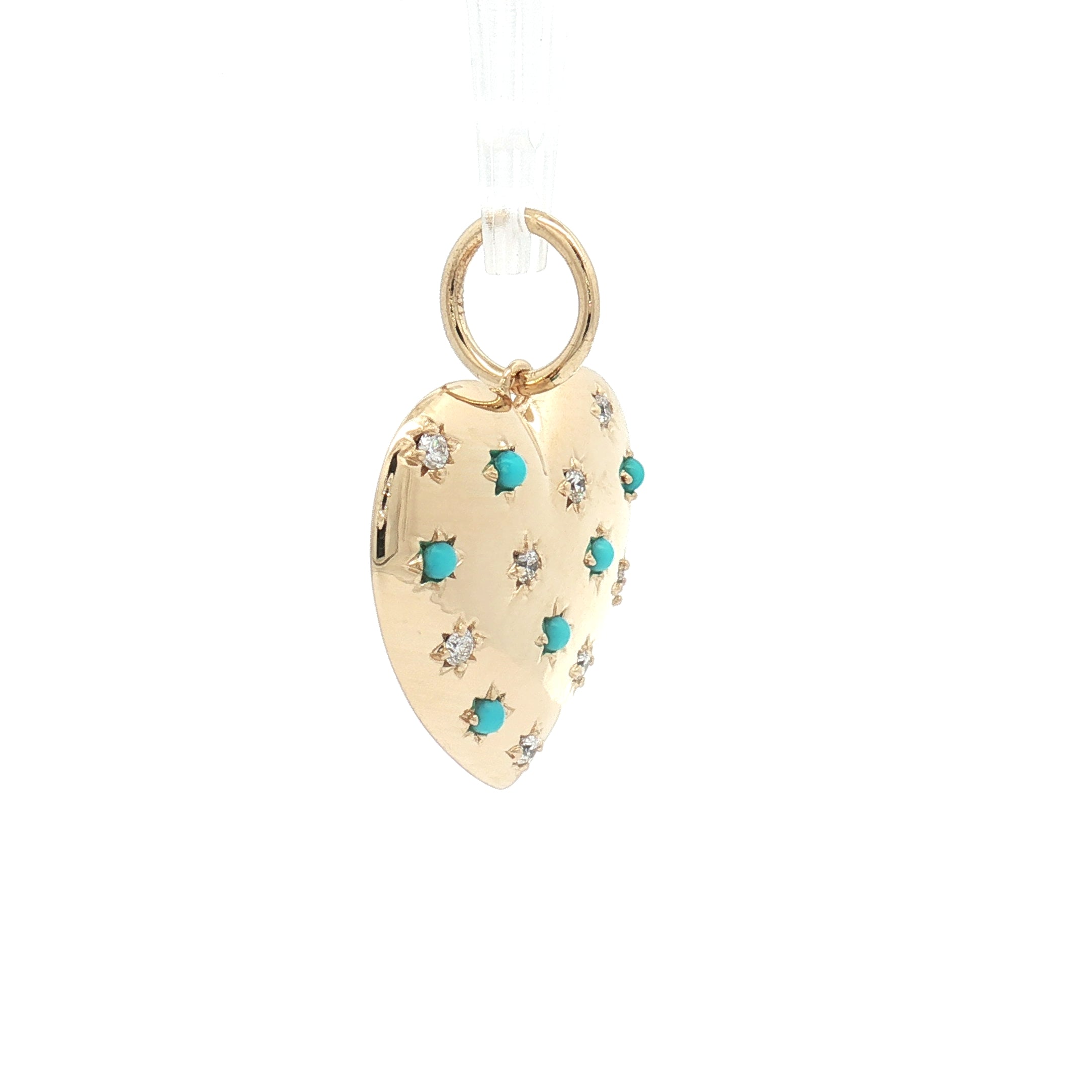 Turquoise & Diamond 14K Yellow Gold Heart Pendant