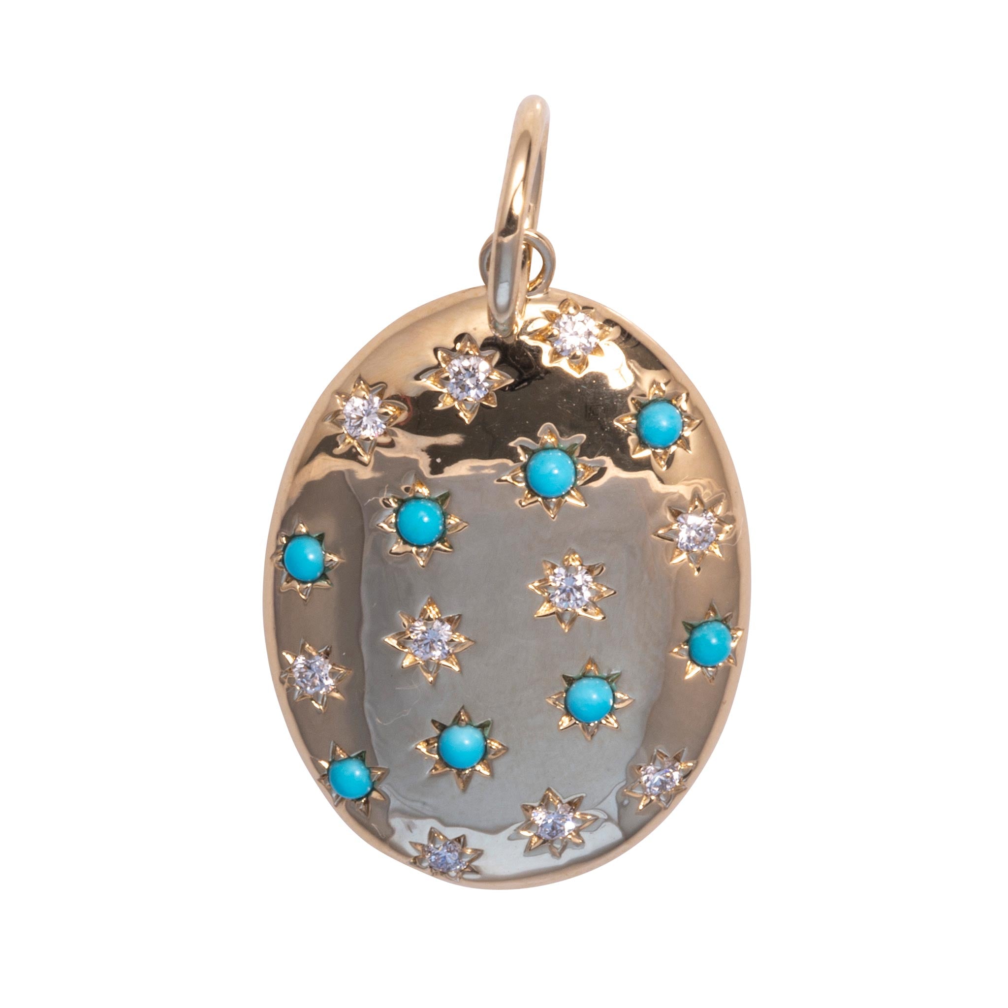 Turquoise & Diamond 14K Yellow Gold Oval Pendant