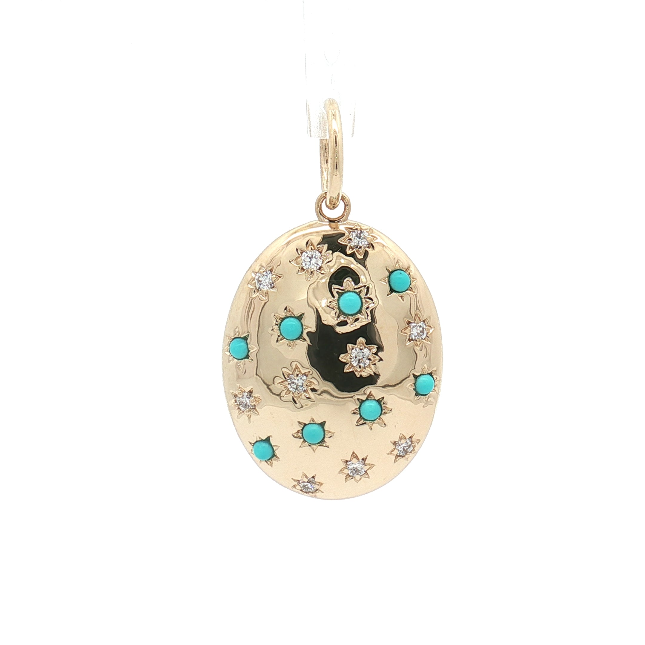 Turquoise & Diamond 14K Yellow Gold Oval Pendant