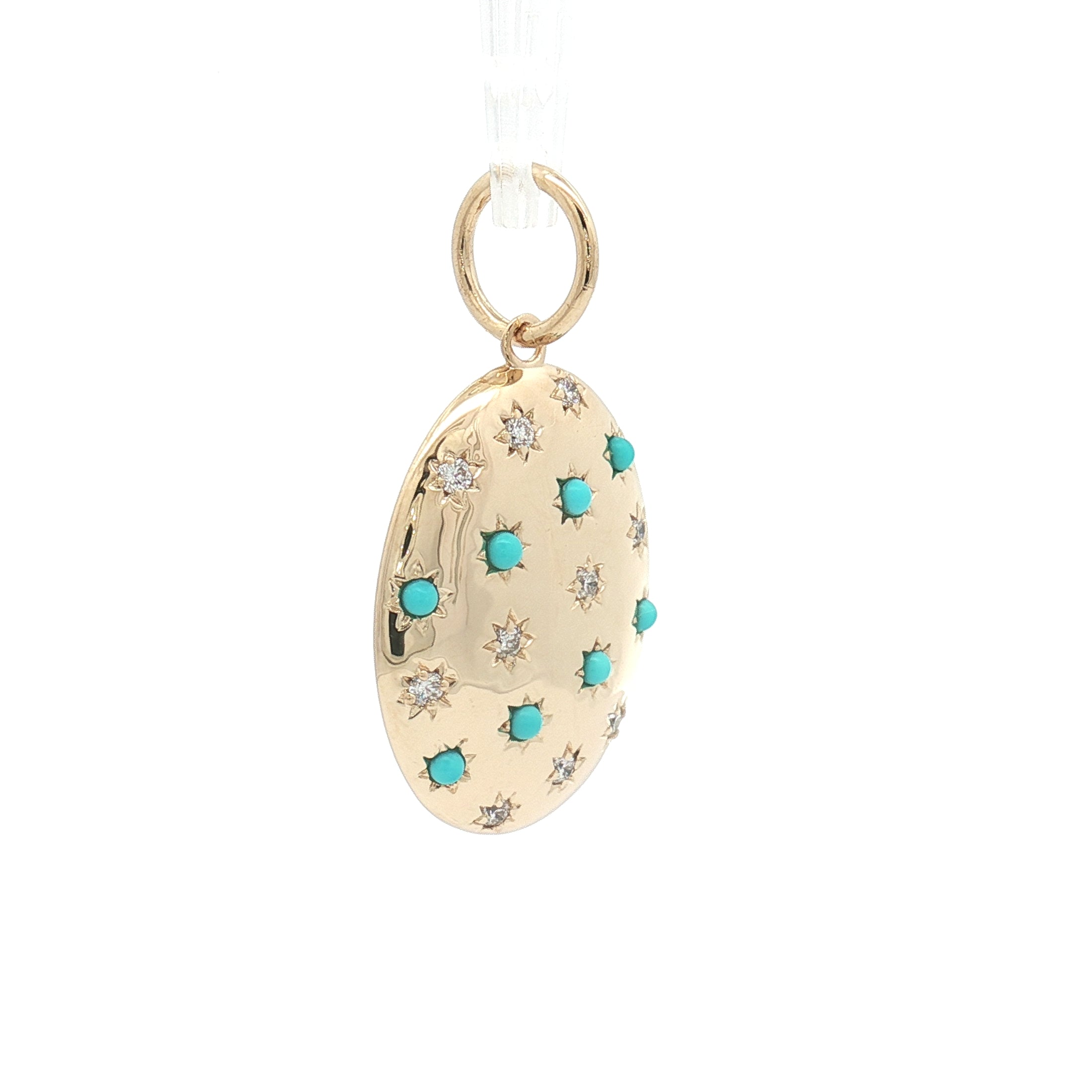 Turquoise & Diamond 14K Yellow Gold Oval Pendant