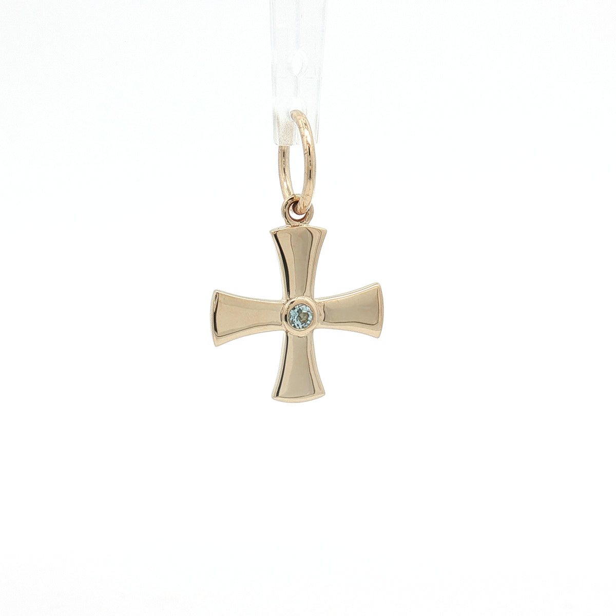 Aquamarine 14K Yellow Gold Birthstone Cross Pendant