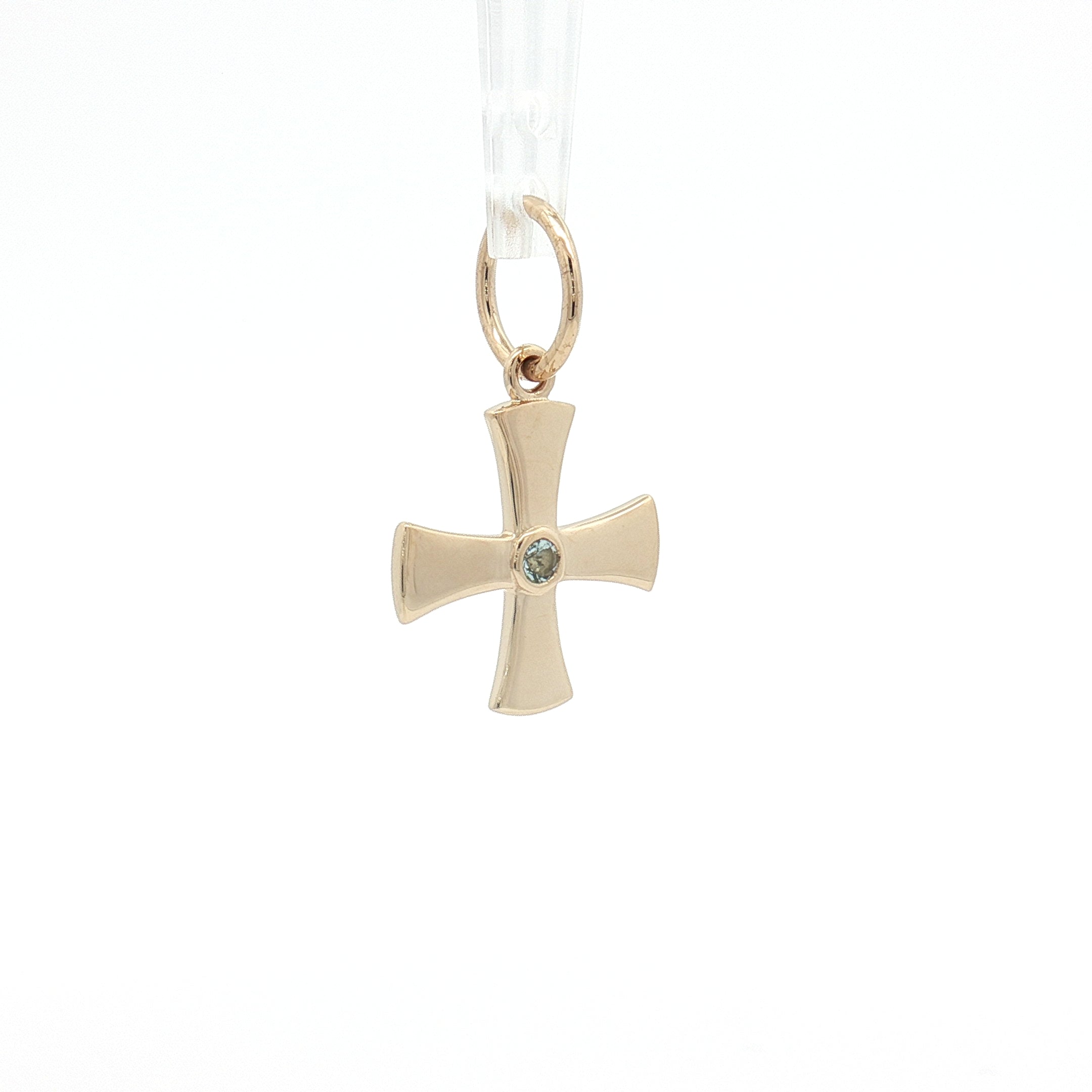 Aquamarine 14K Yellow Gold Birthstone Cross Pendant