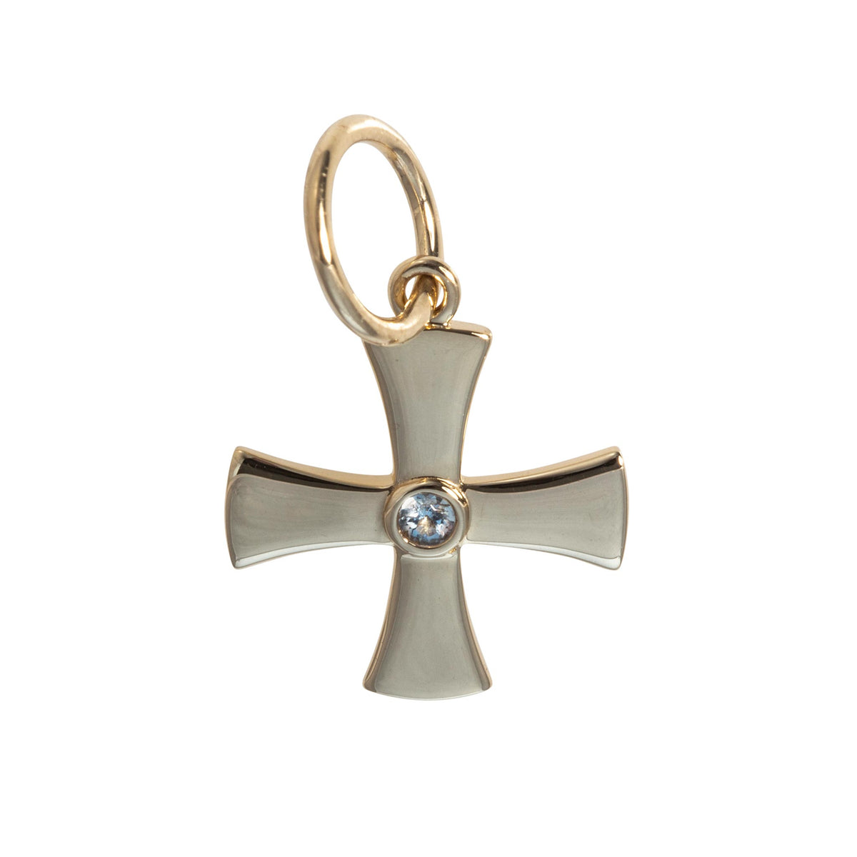 Aquamarine 14K Yellow Gold Birthstone Cross Pendant
