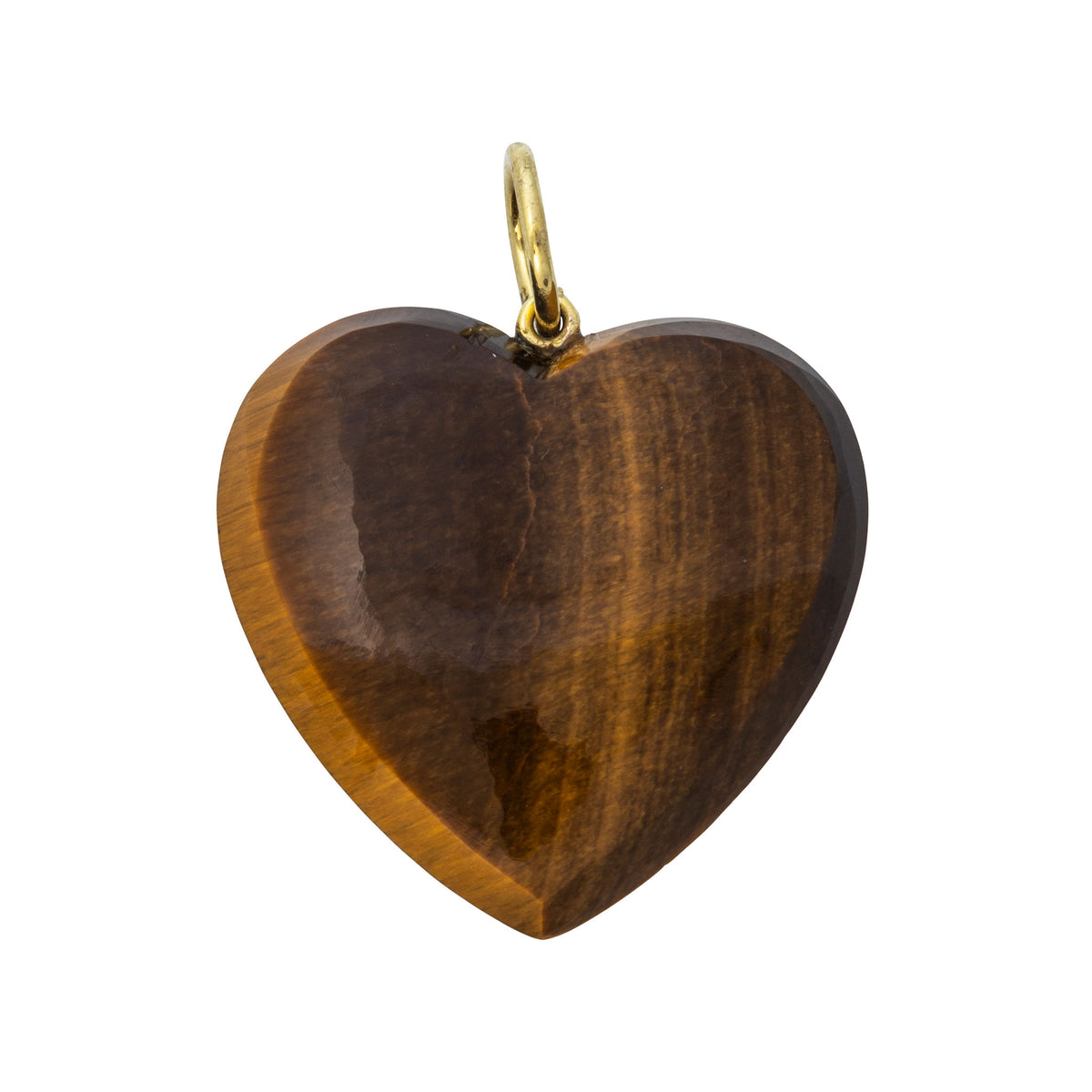 Mazza 25mm Tiger's Eye 14K Gold Heart Pendant