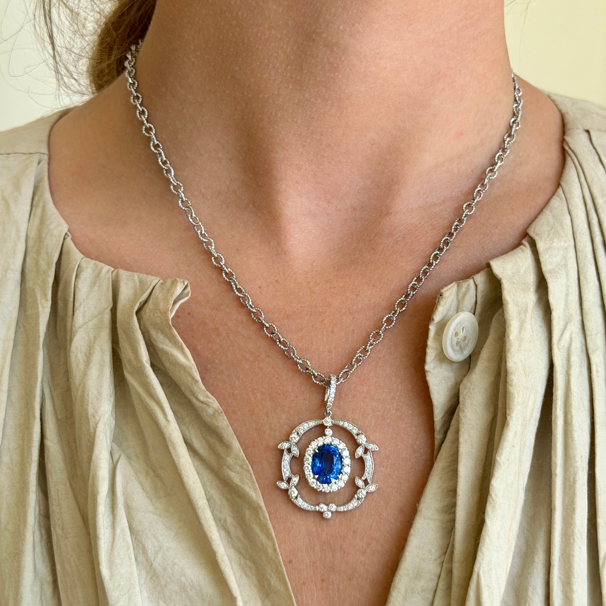 5.35ctw Sapphire & Diamond Platinum Pendant