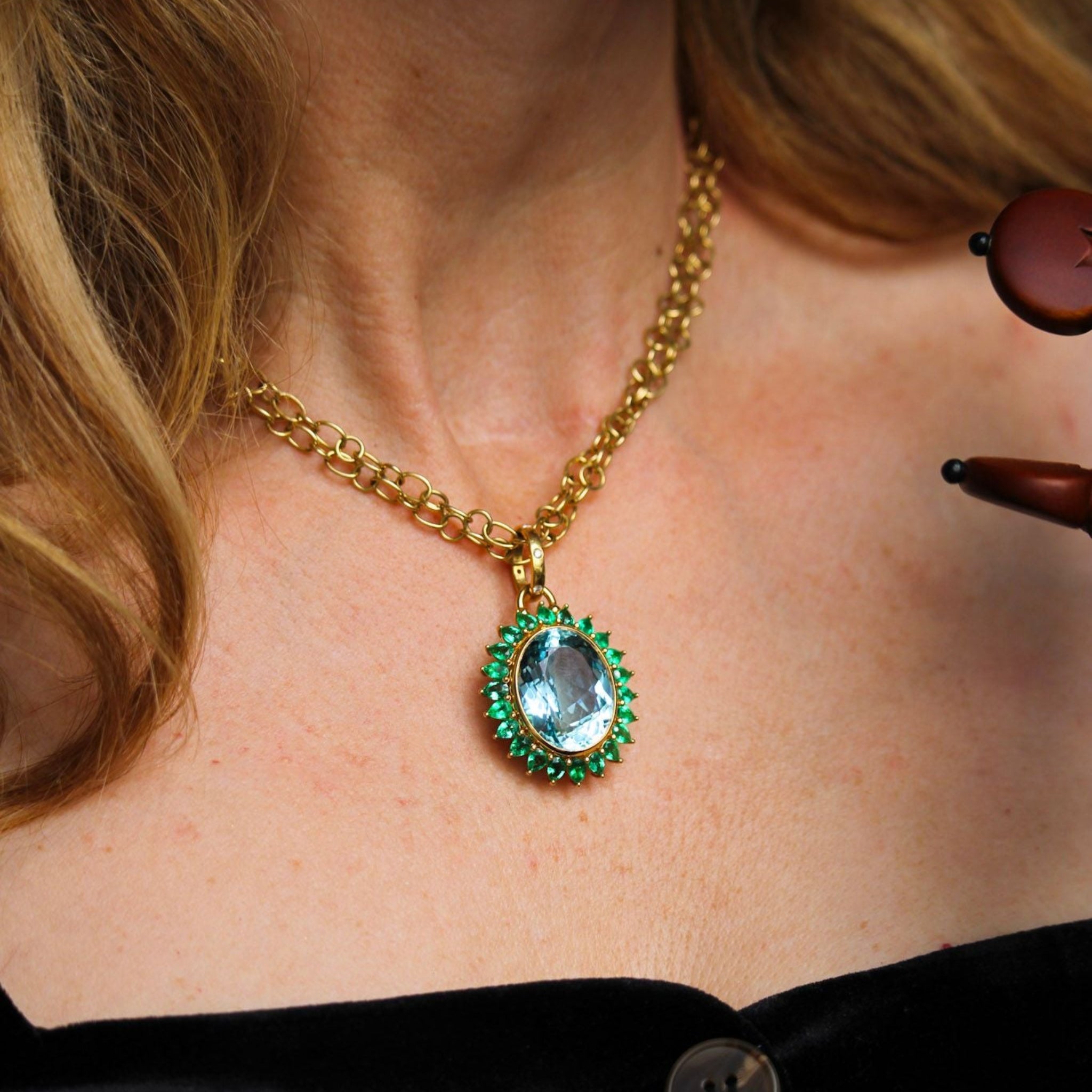 Temple St. Clair Aquamarine & Emerald Pendant
