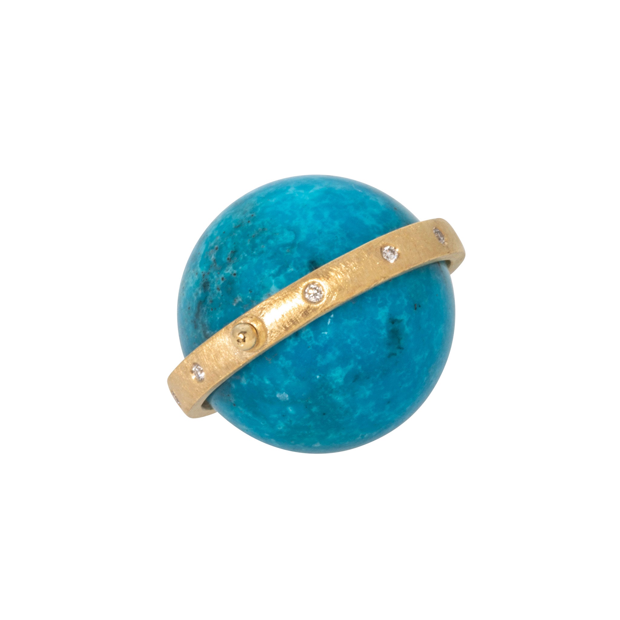 Turquoise & Diamond 14K Yellow Gold Spinning Globe Pendant