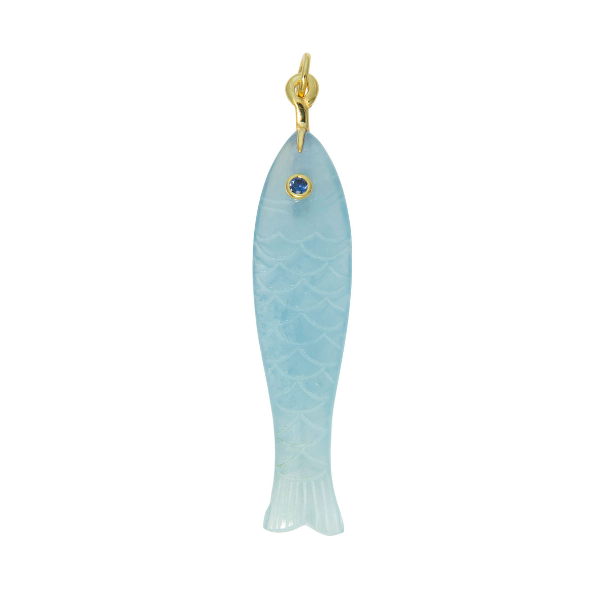 Mazza Aquamarine & Blue Sapphire 14K Gold Long Fish Pendant