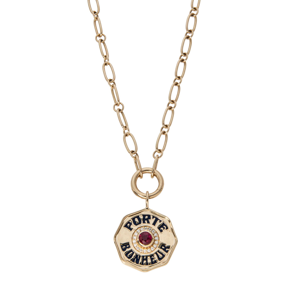 Marlo Laz Large Porte Bonheur Enamel Diamond Halo Charm Ruby, Marlo Laz Plain Push Clasp 13.7mm, Marlo Laz Sardinia Multi Link 1 Chain 18"