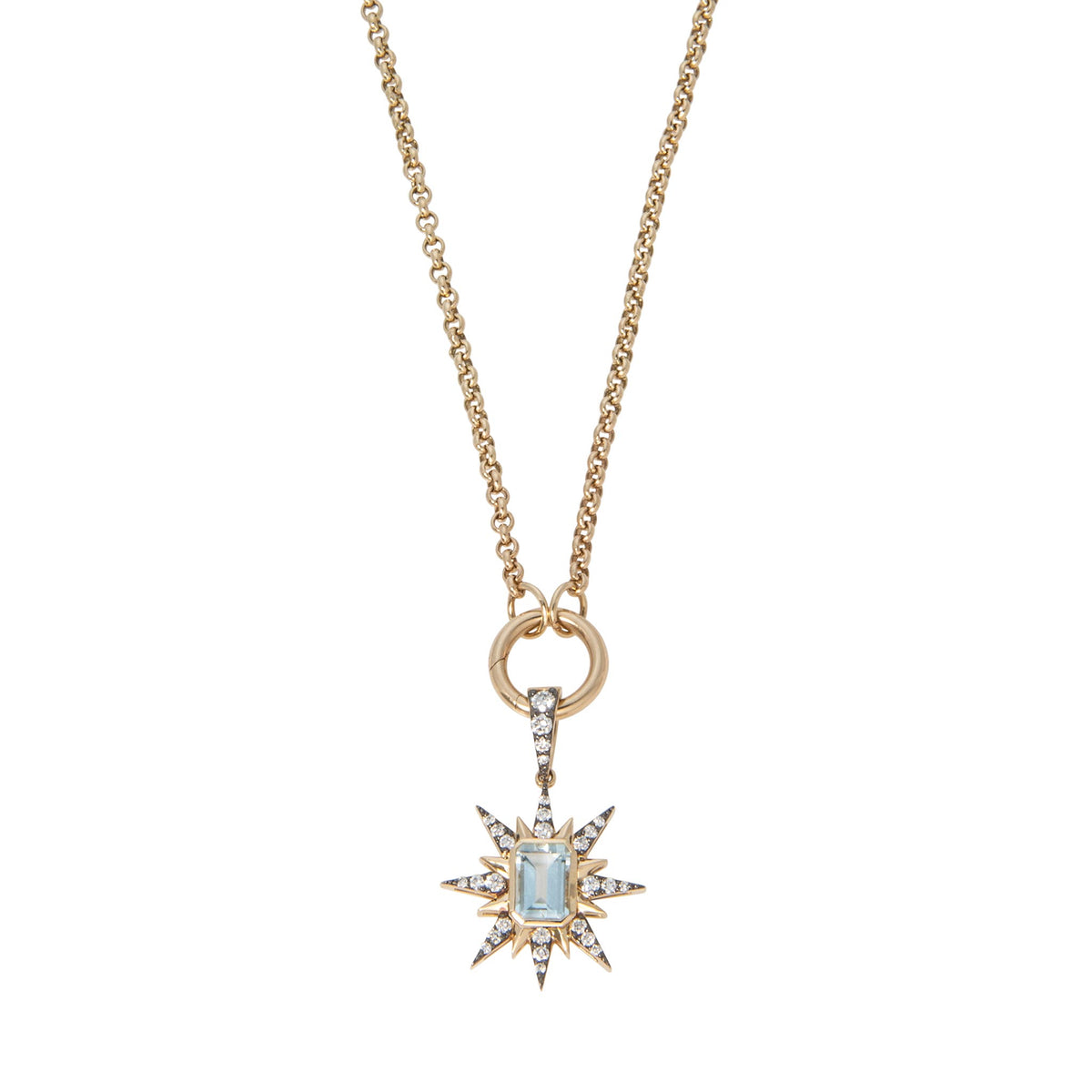 Marlo Laz Aquamarine Starburst Charm, Marlo Laz 2.2mm Rolo Chain 16", Marlo Laz Plain Push Clasp 11.5mm