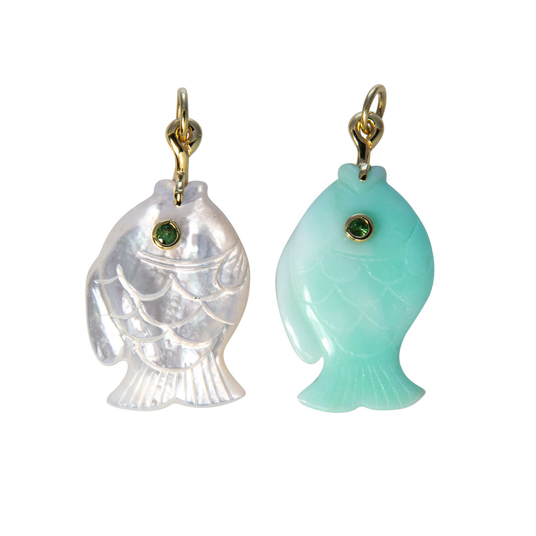 Mazza Mother of Pearl & Tsavorite 14K Gold Fish Pendant