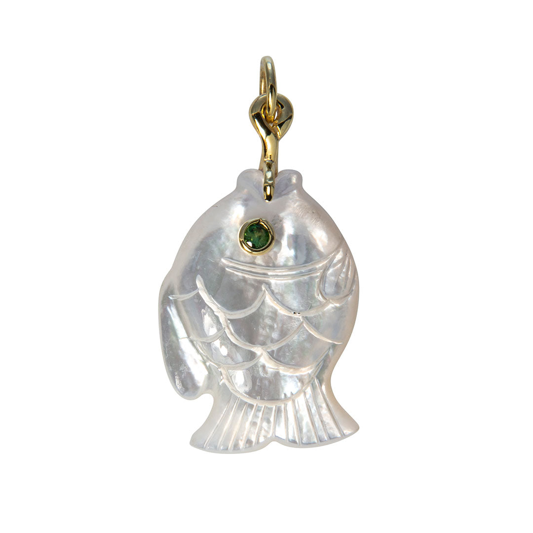 Mazza Mother of Pearl & Tsavorite 14K Gold Fish Pendant