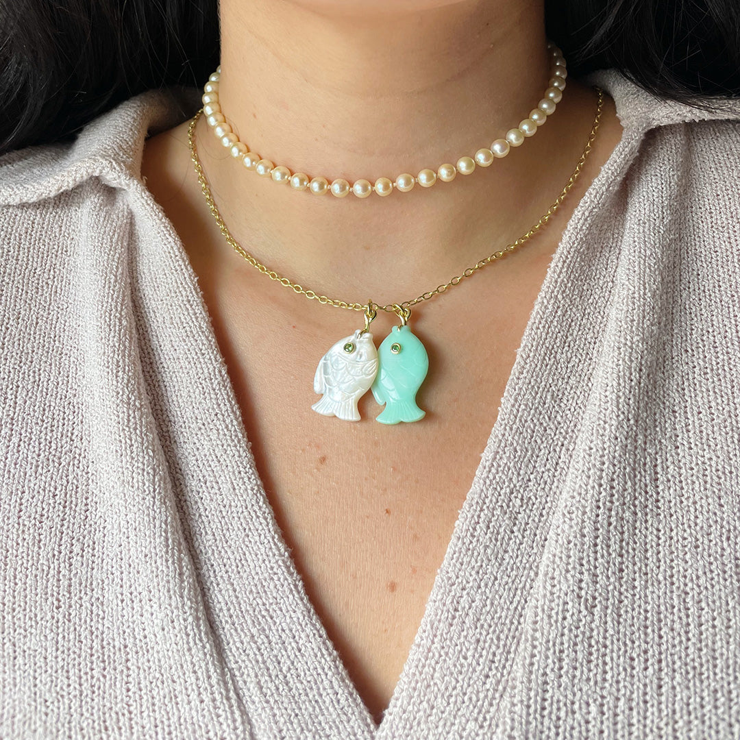 Mazza Mother of Pearl & Tsavorite 14K Gold Fish Pendant