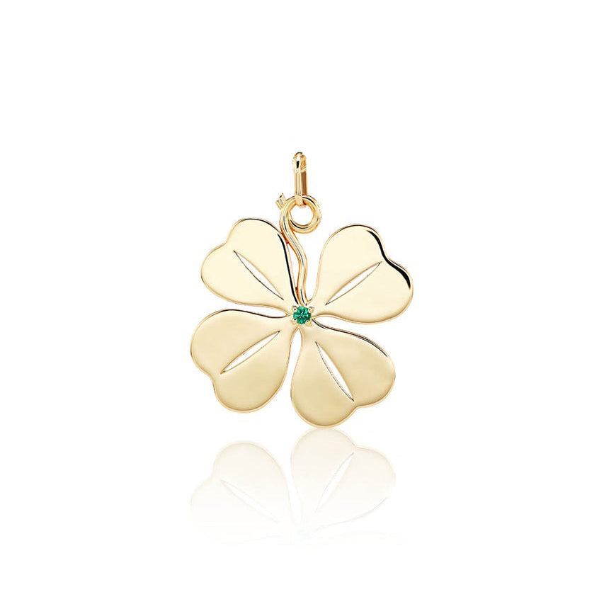 Aurelia Demark 18K Gold Emerald Four Leaf Clover Pendant Large