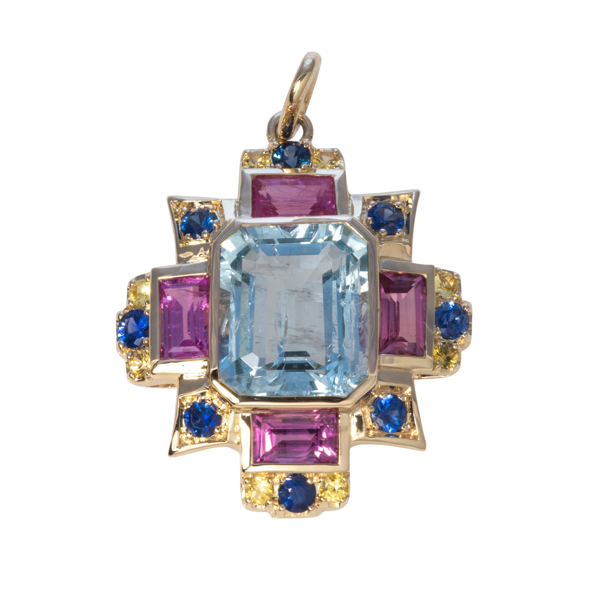 Aquamarine & Multi-Color Sapphire 14K Yellow Gold Pendant
