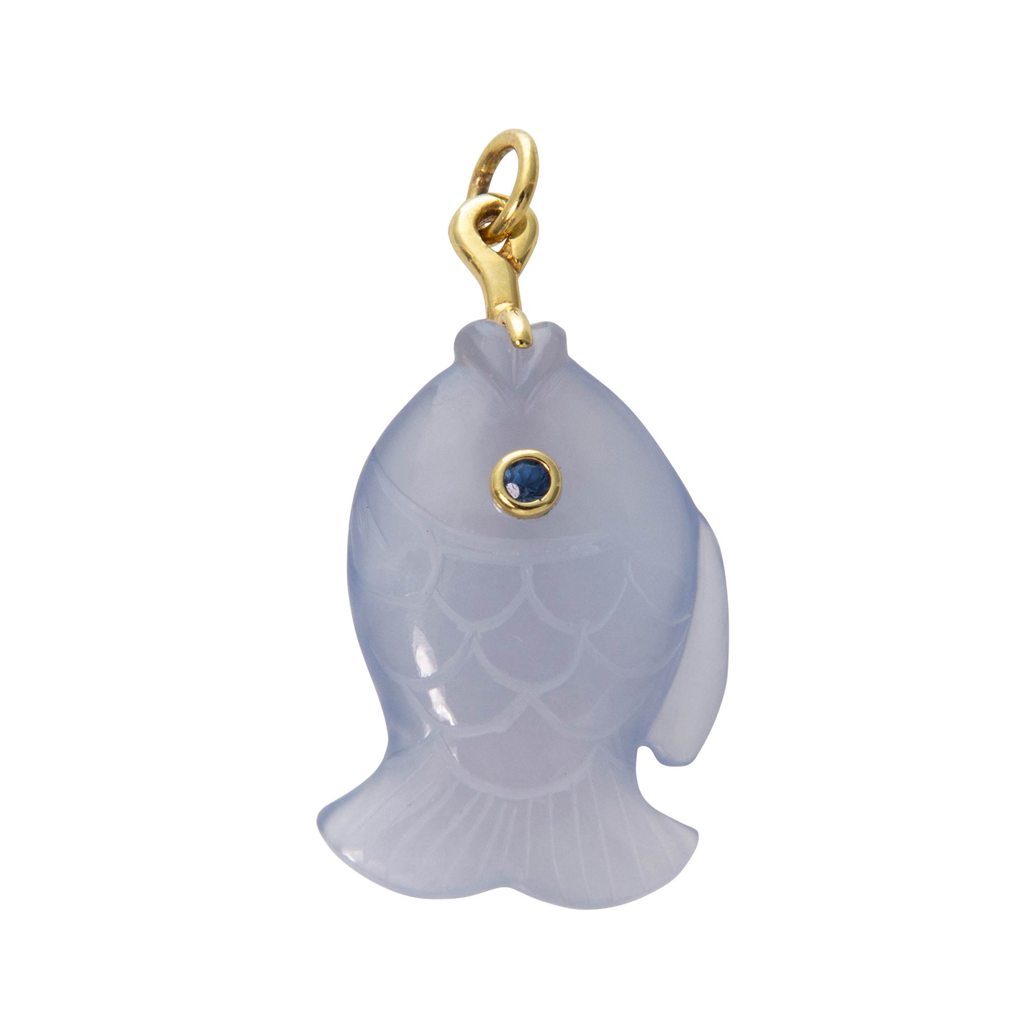 Mazza Chalcedony & Sapphire 14K Gold Fish Pendant