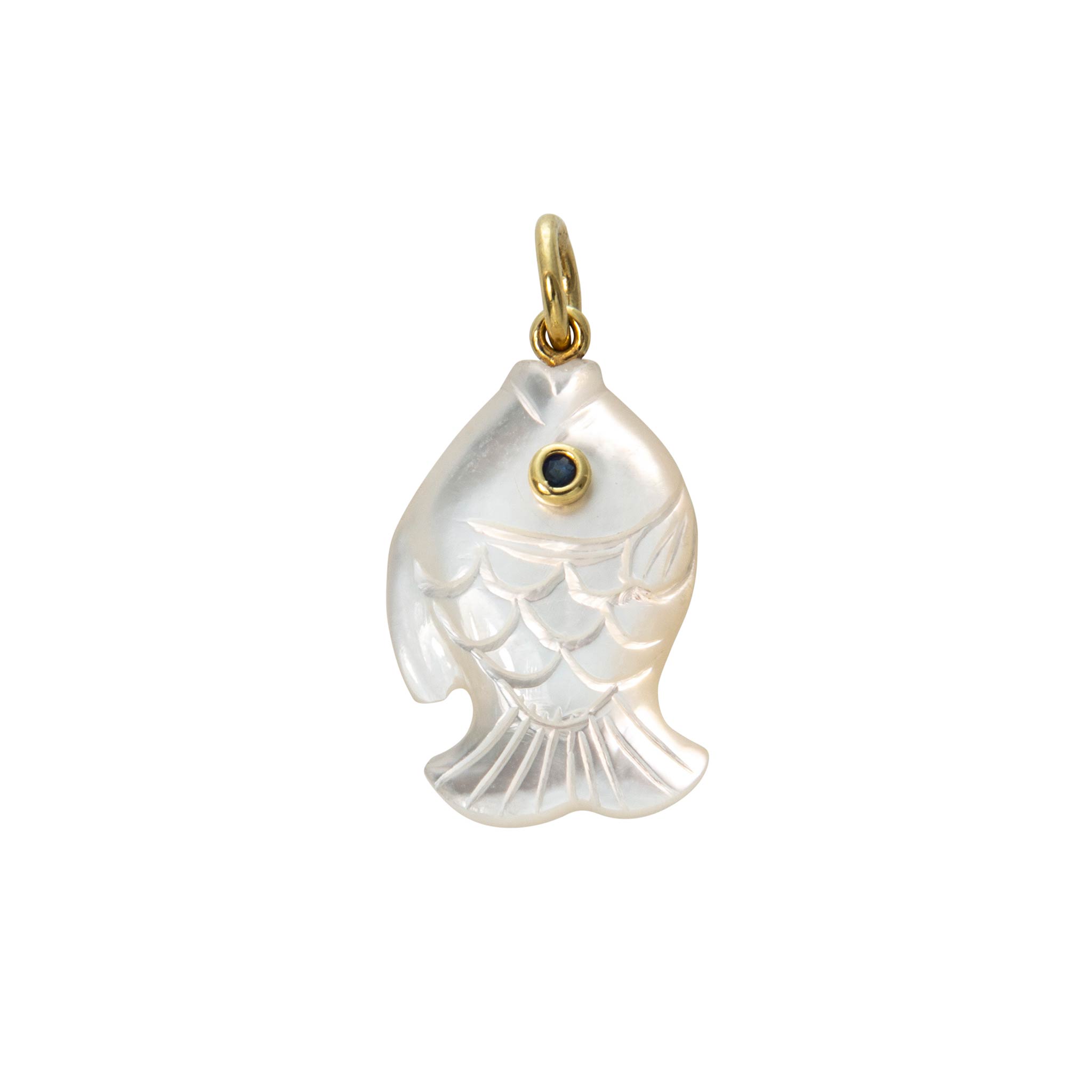 Mazza Mother of Pearl & Sapphire 14K Gold Guppy Fish Pendant