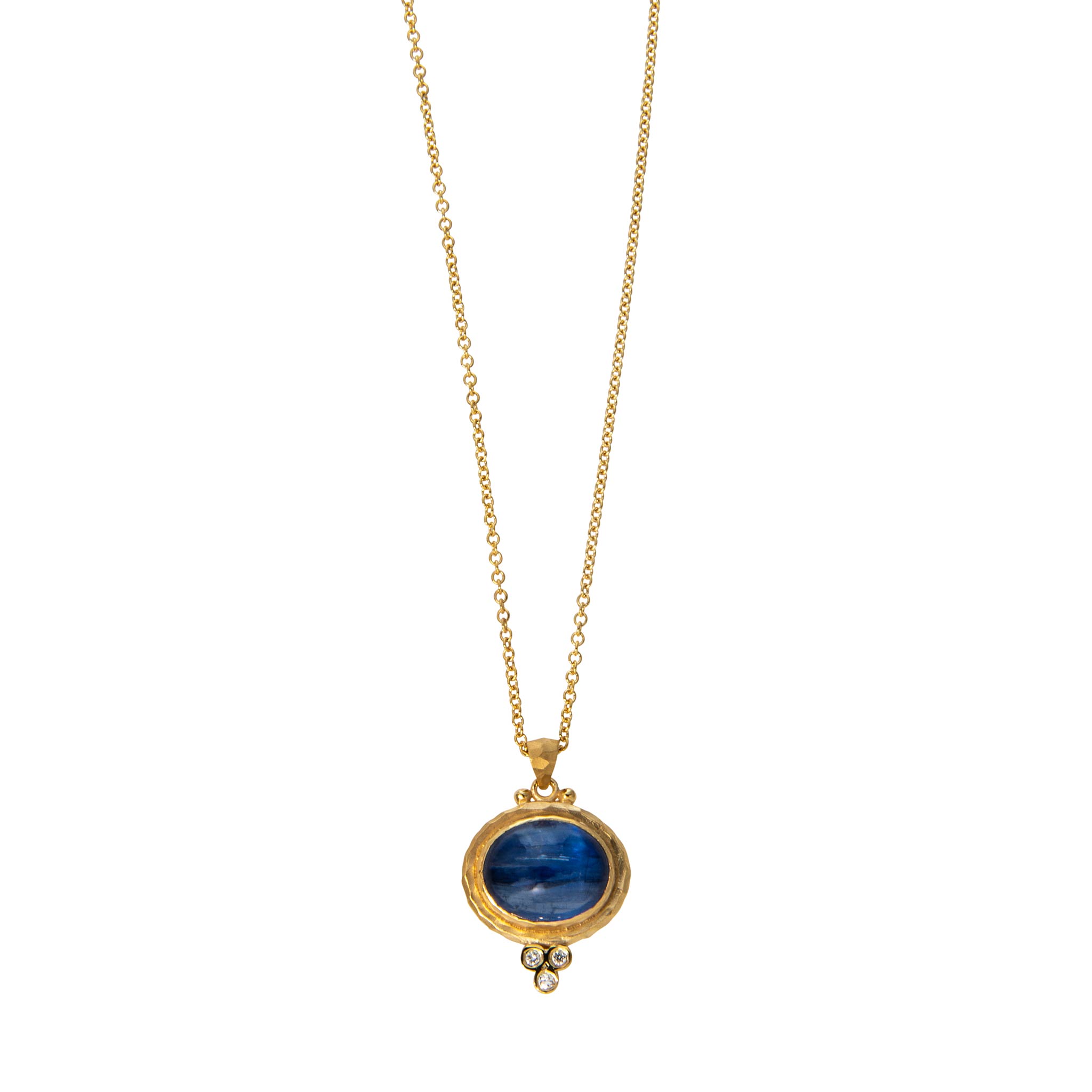 Oval Cabochon Kyanite & Diamond 14K Yellow Gold Necklace
