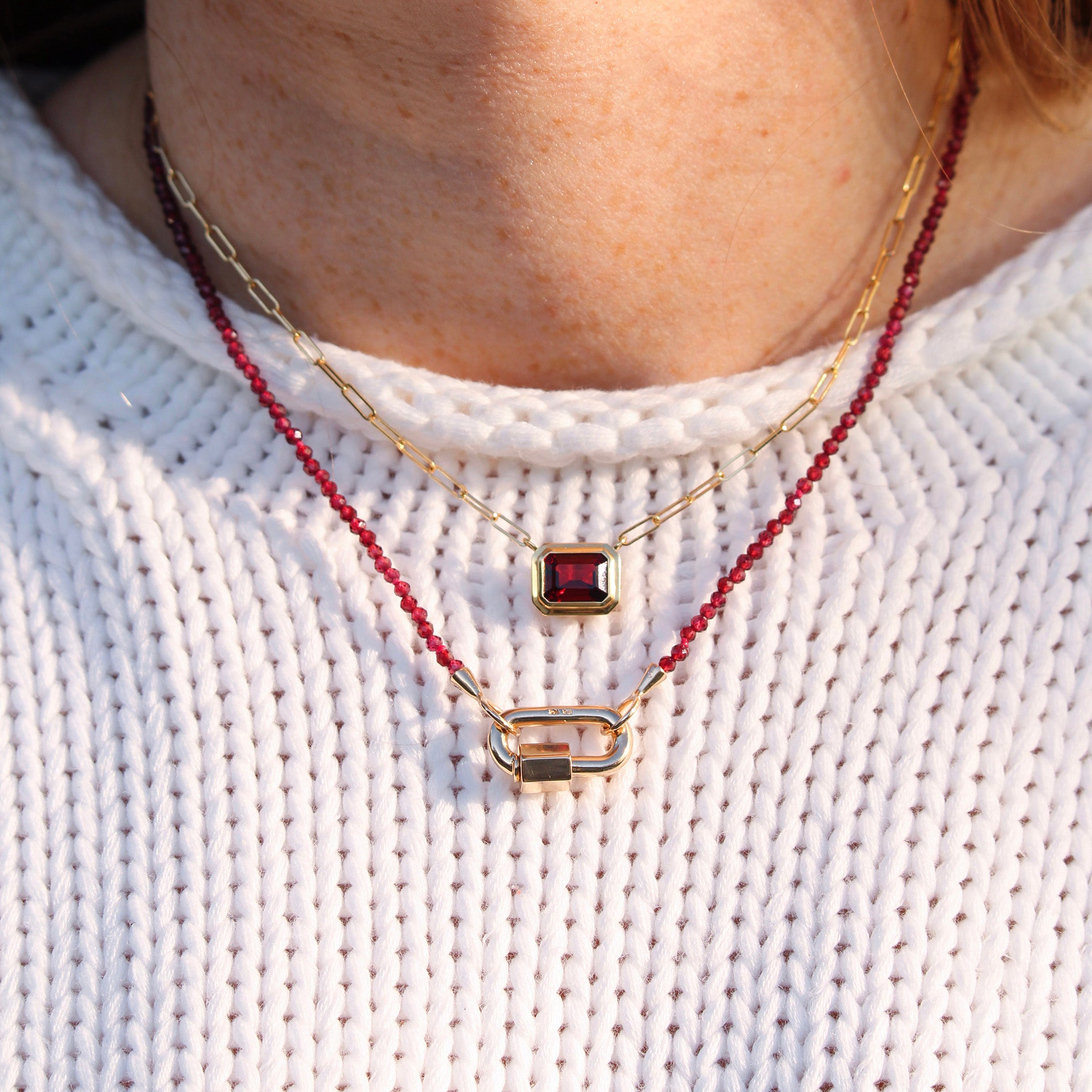 Goshwara Emerald-Cut Garnet 18K Gold Pendant Necklace, Marla Aaron Garnet Itty Bitty Strand 16"