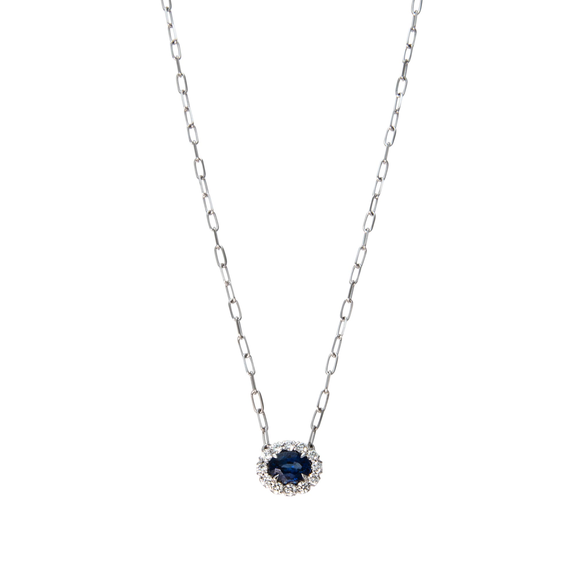 Christopher Designs 1.22ct Oval Sapphire & Diamond 14K White Gold Pendant Necklace