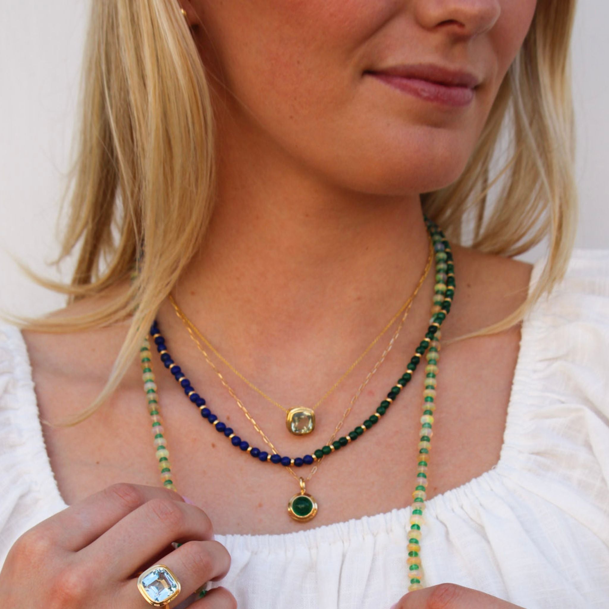 Goshwara Small Cushion Bezel Prasiolite 18K Gold Pendant Necklace