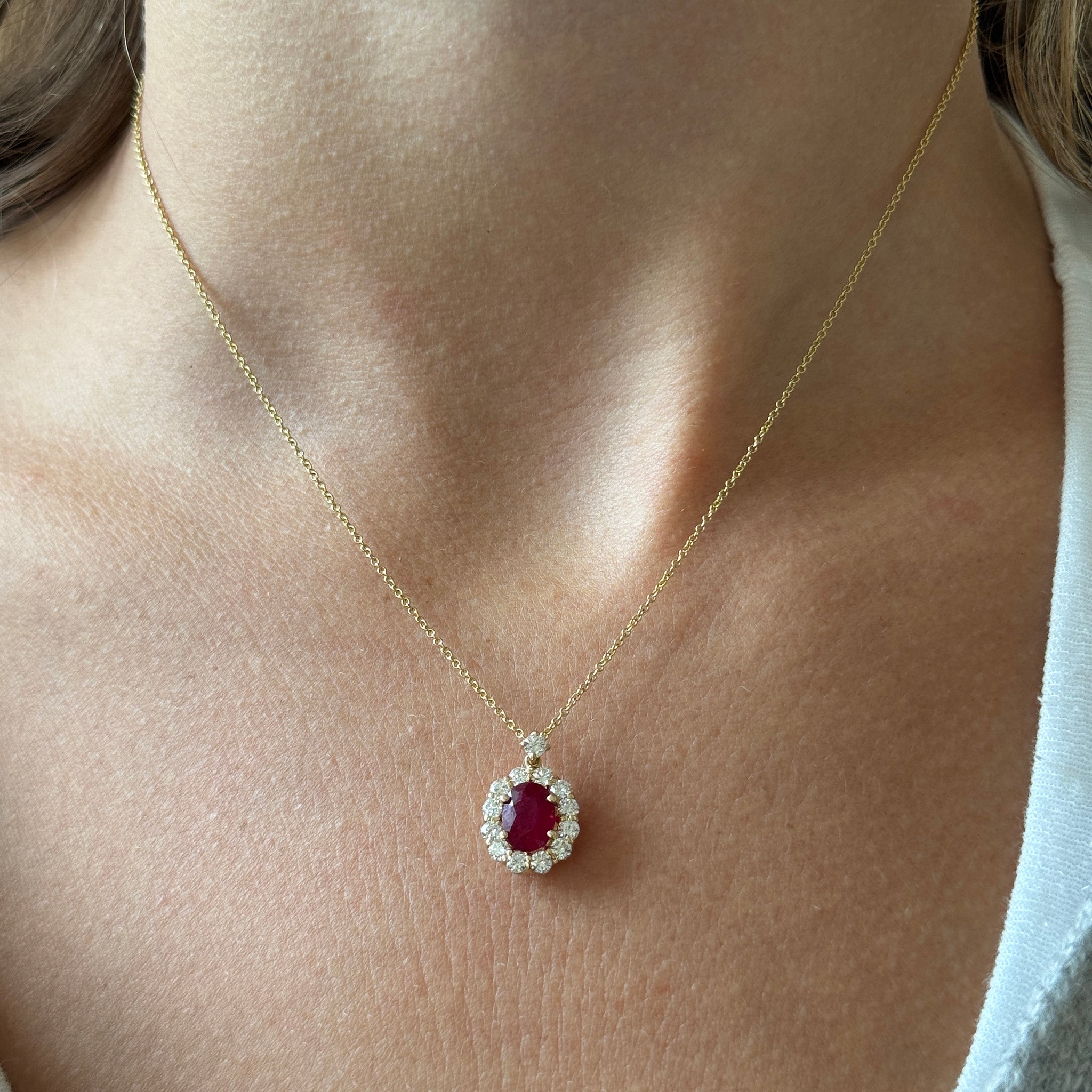 Oval Ruby & Diamond 18K Yellow Gold Pendant Necklace