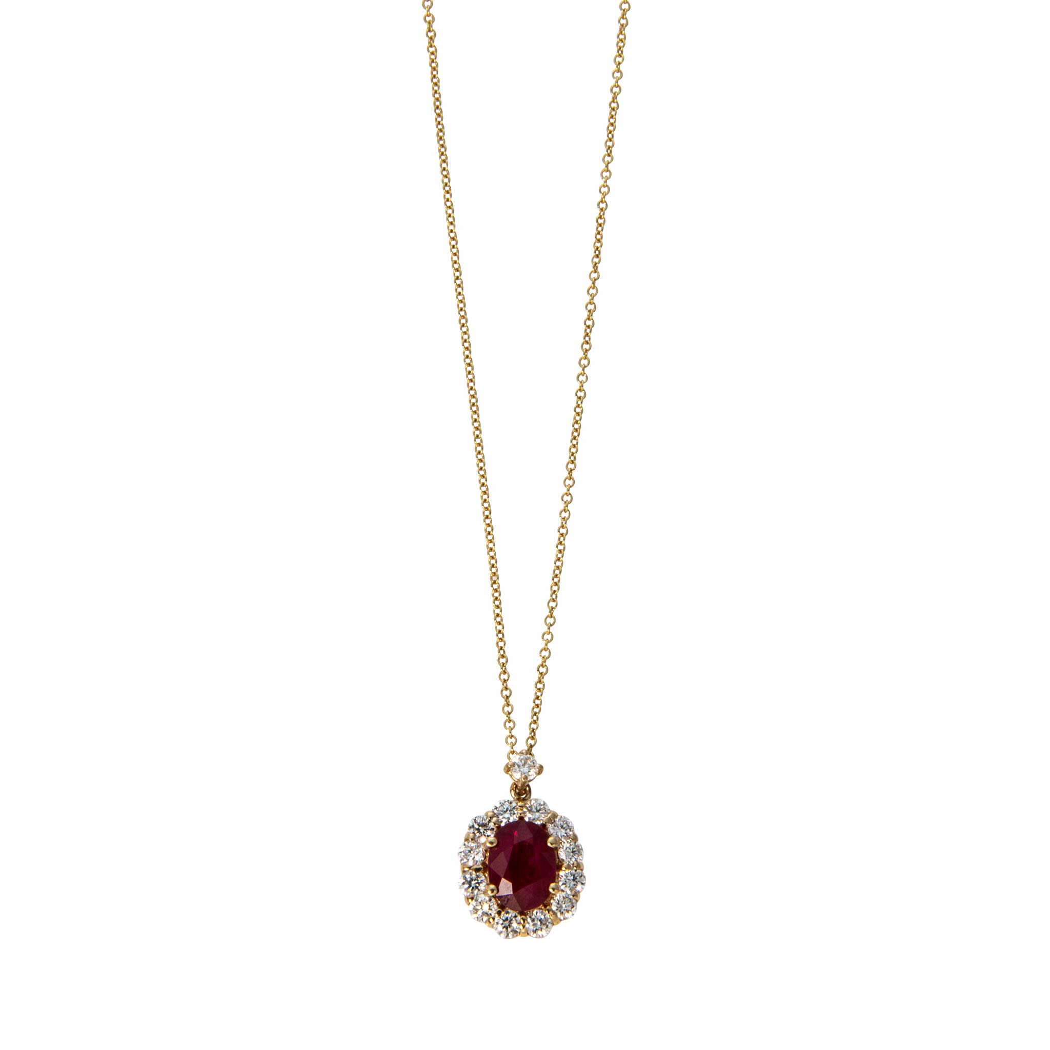 Oval Ruby & Diamond 18K Yellow Gold Pendant Necklace