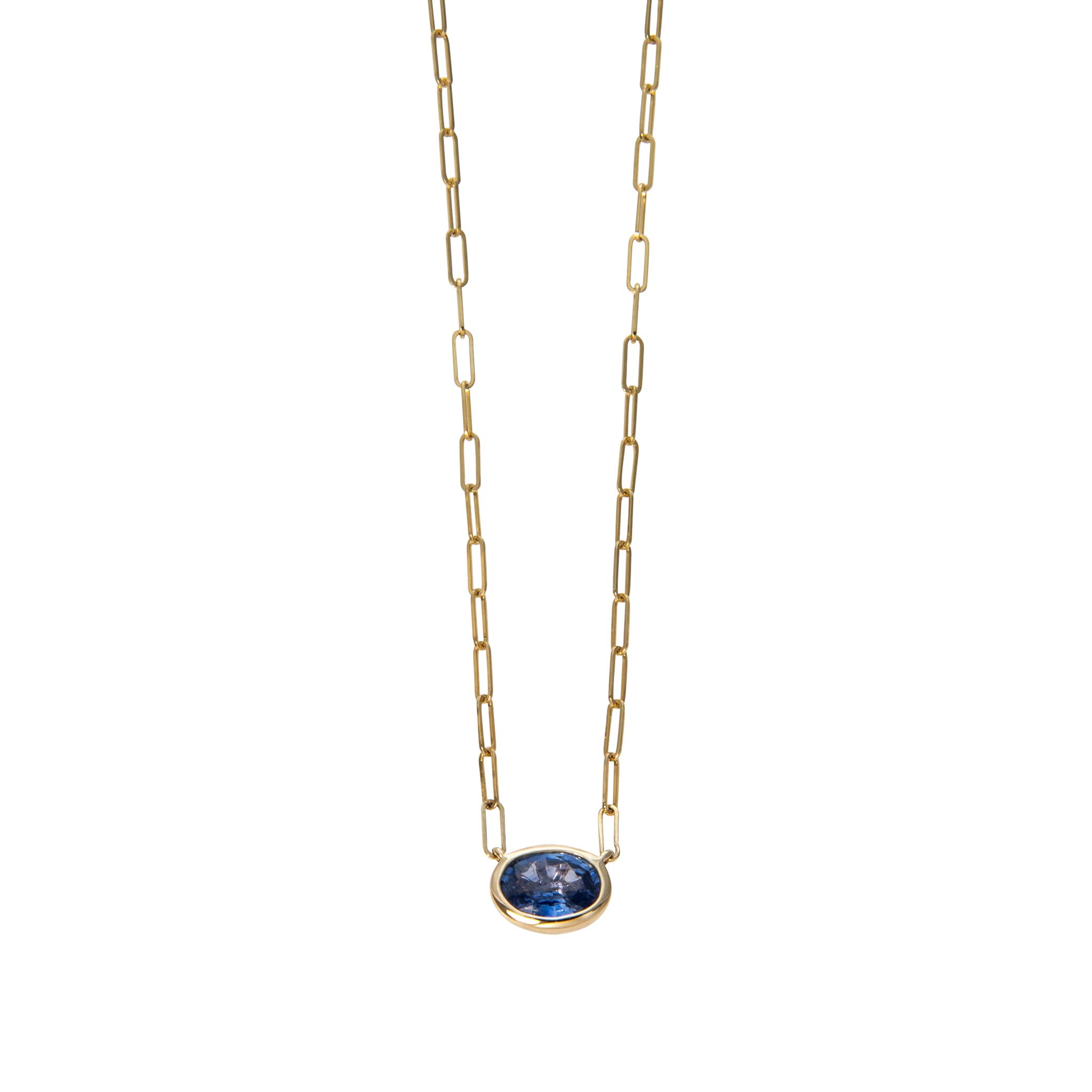 1ct Oval Sapphire Bezel Set 14K Yellow Gold Necklace