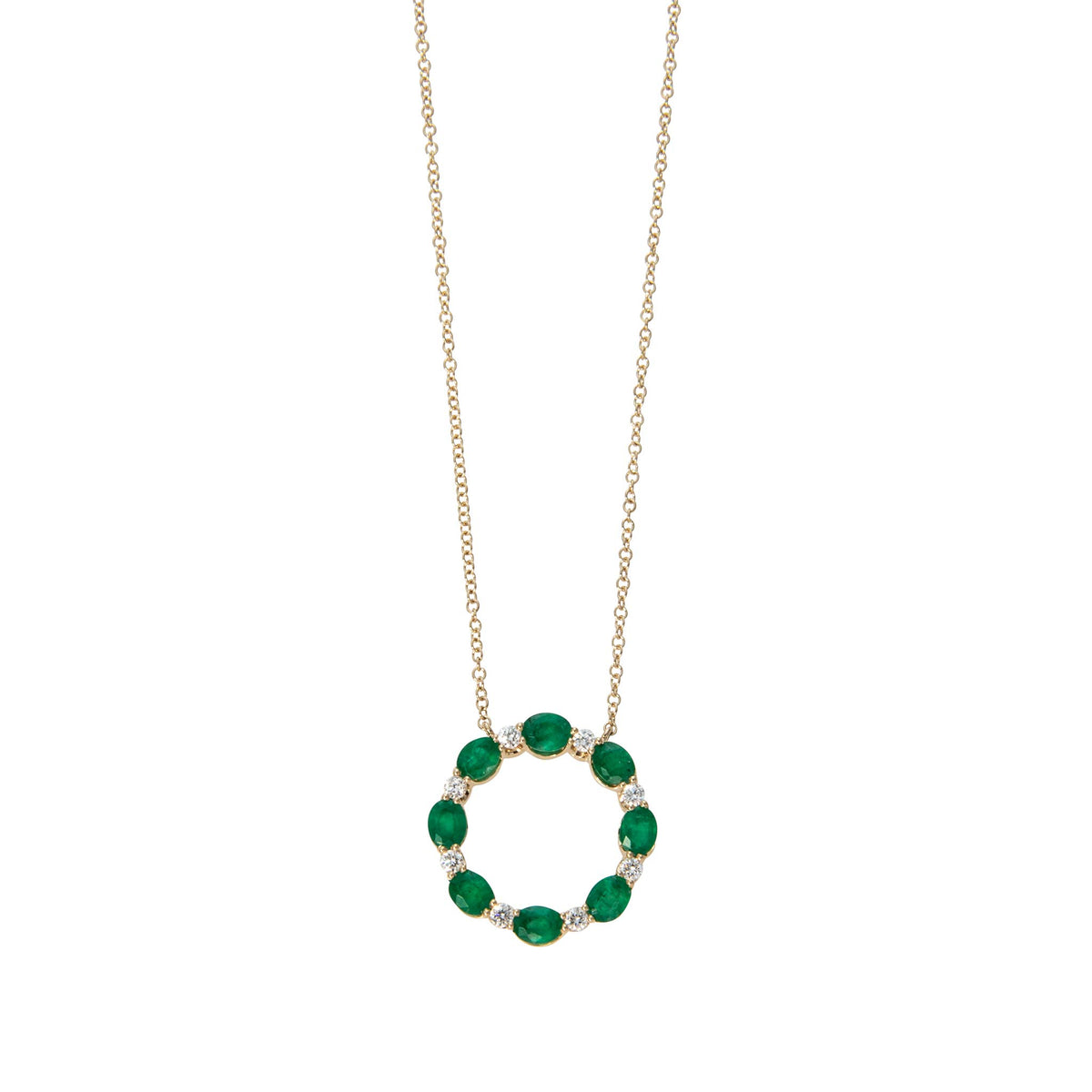Emerald & Diamond 14K Yellow Gold Circle Pendant Necklace
