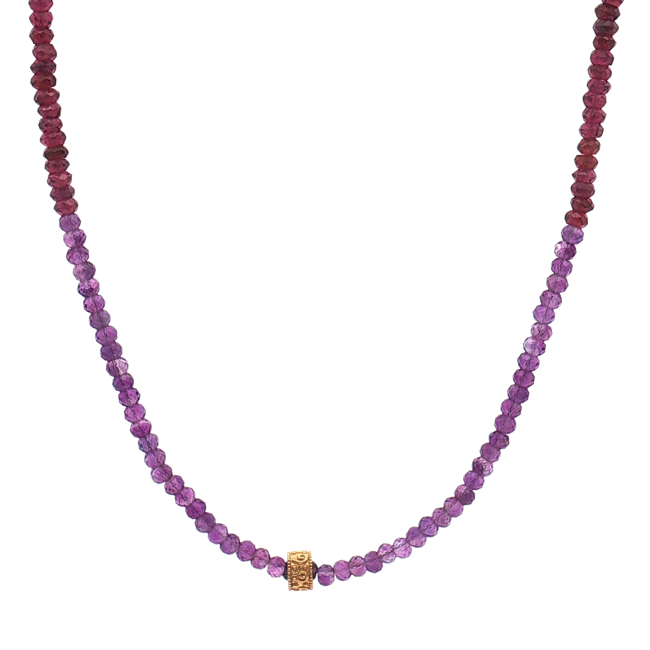 Faceted Amethyst & Garnet Beaded Necklace 16″