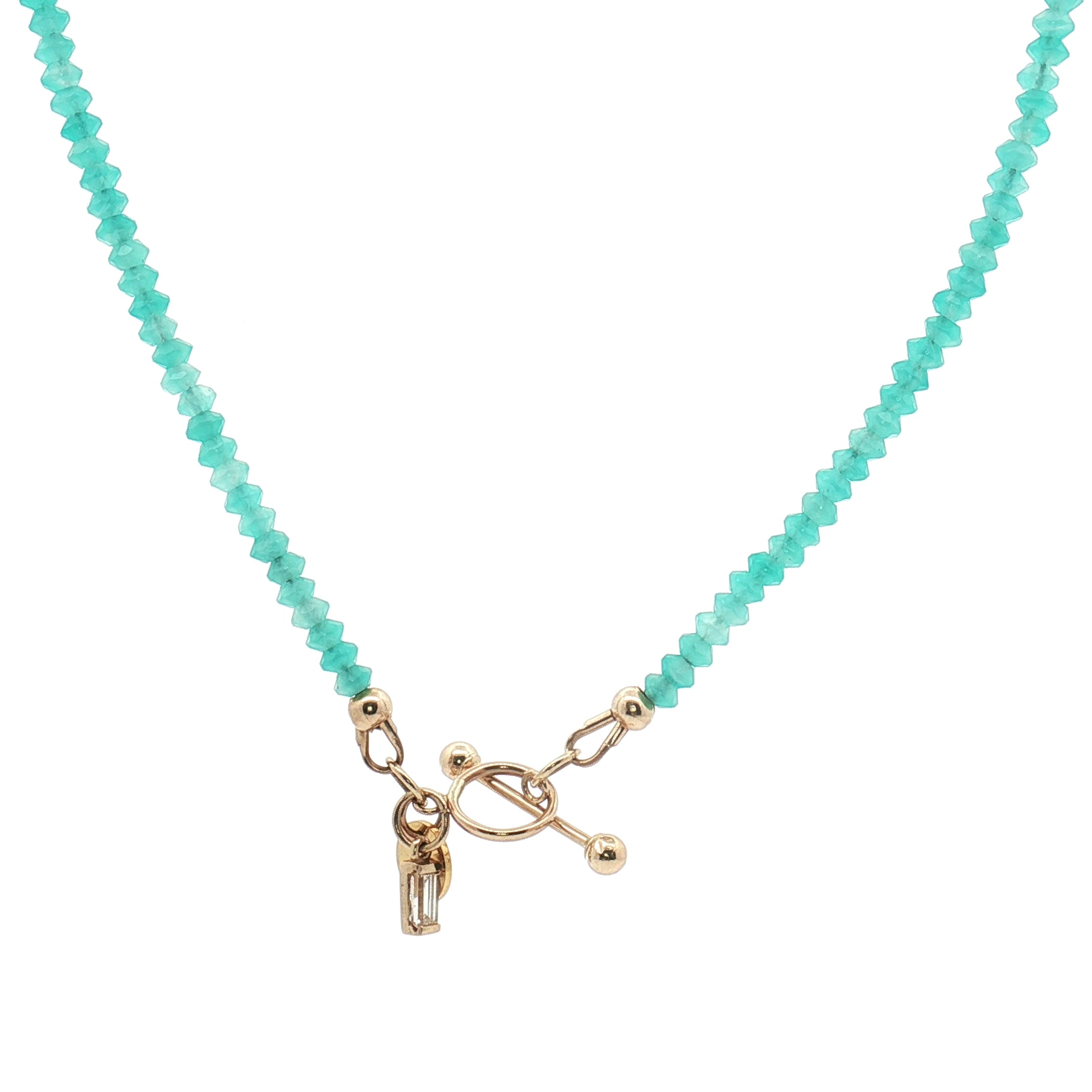 Diamond Bezel & Faceted Chalcedony Beaded Necklace 16.5″