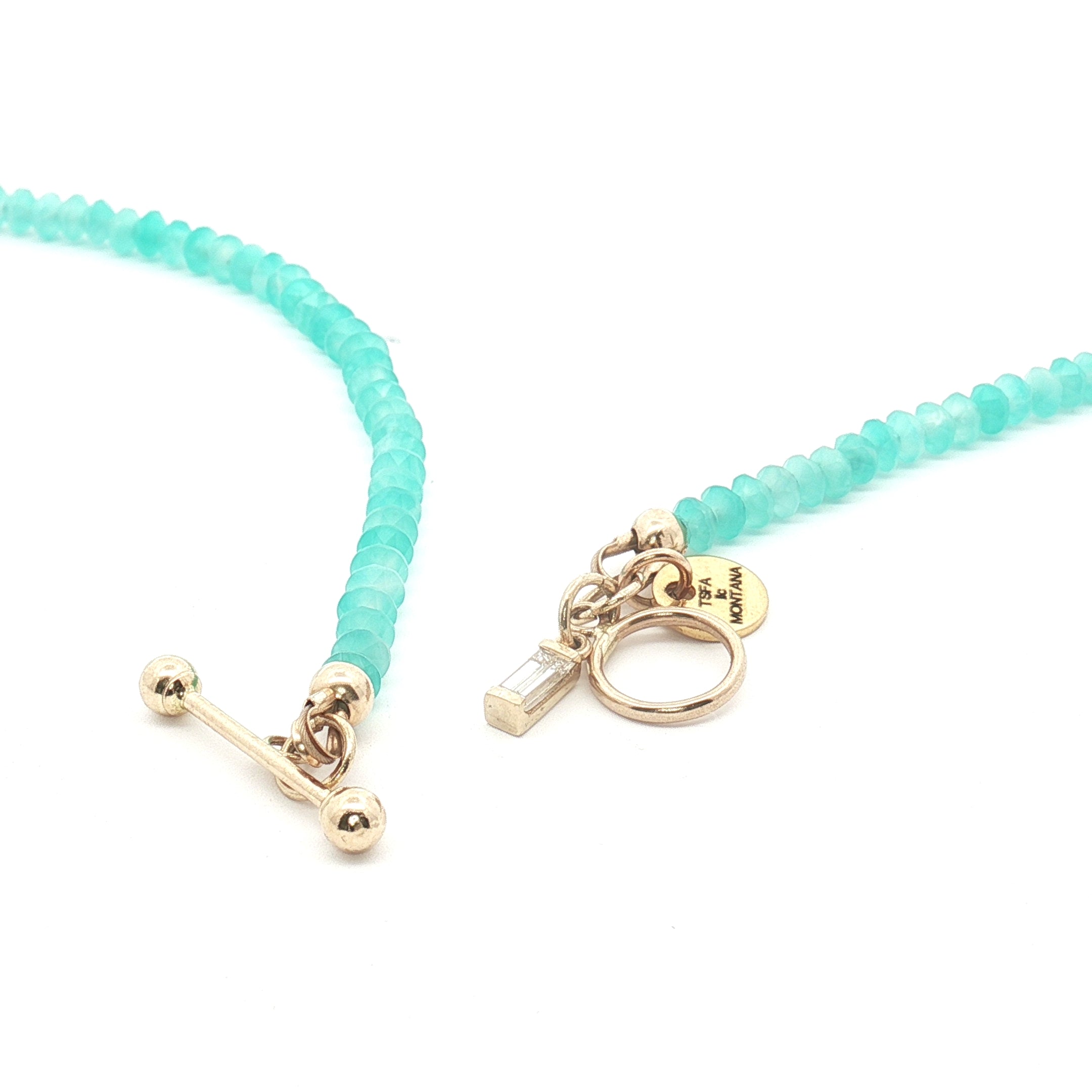 Diamond Bezel & Faceted Chalcedony Beaded Necklace 16.5″