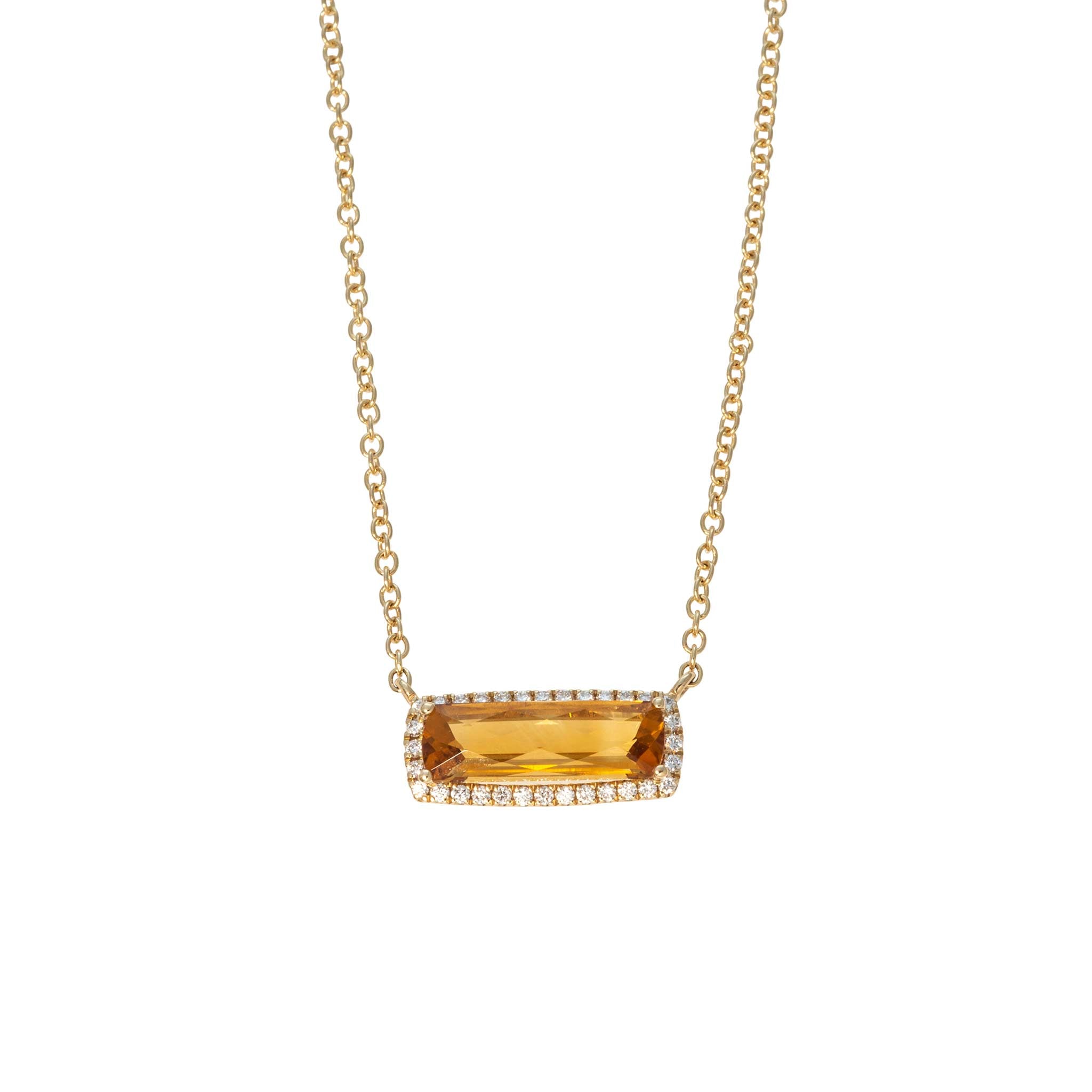 Rectangular Citrine & Pavé Diamond 18K Yellow Gold Necklace