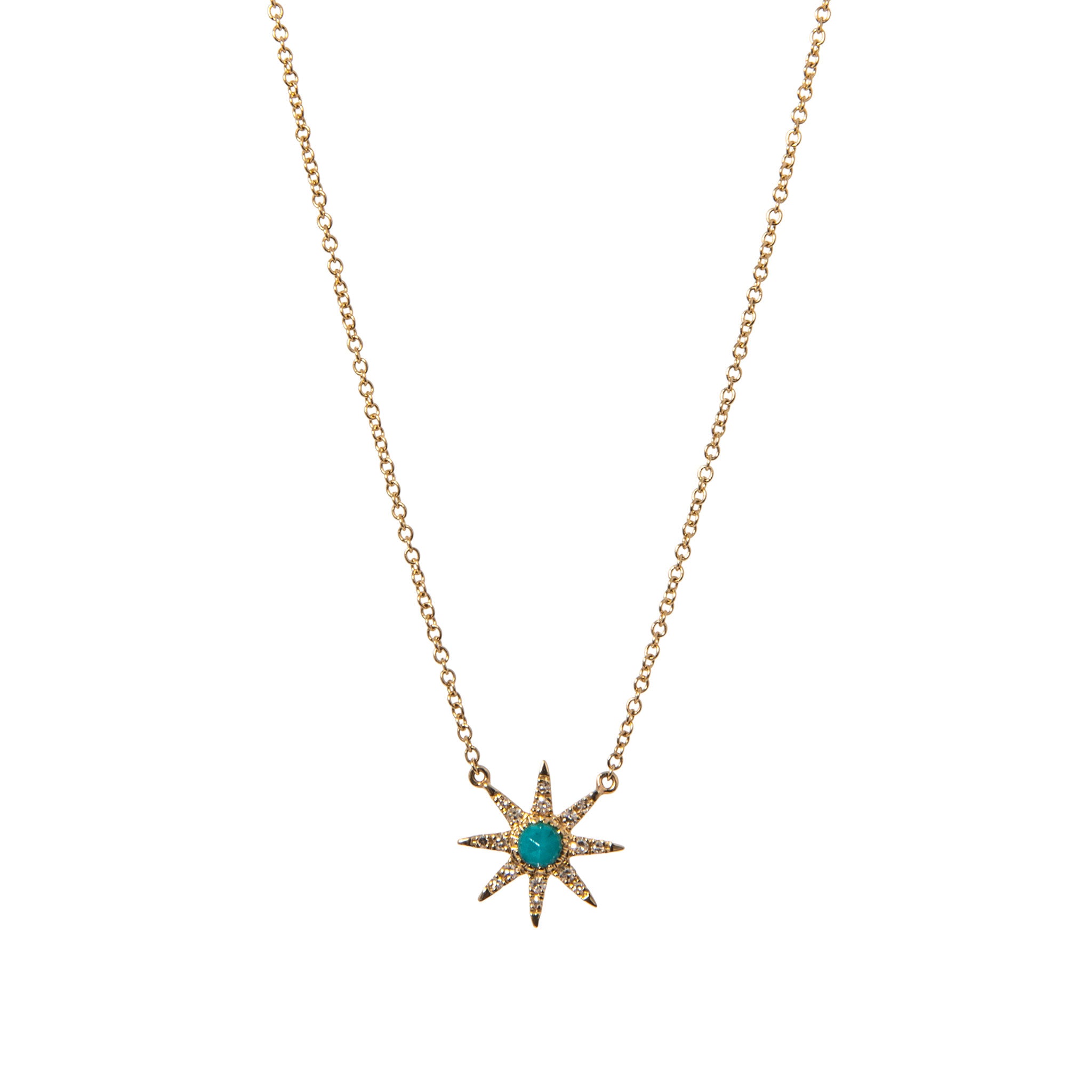 Turquoise & Diamond Starburst 14K Gold Pendant Necklace