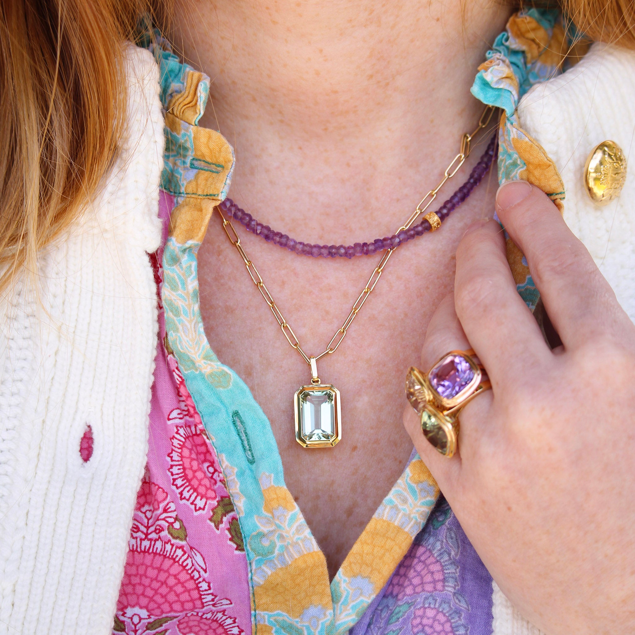 Goshwara Emerald-Cut Prasiolite 18K Gold Pendant Necklace