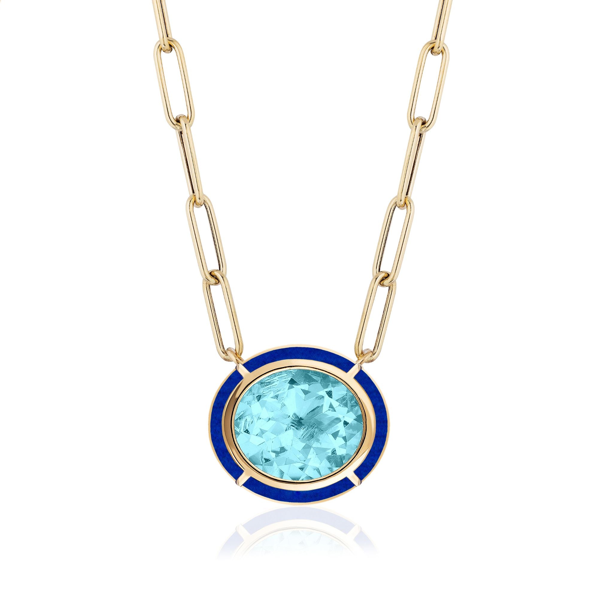 Goshwara Oval Blue Topaz & Lapis Inlay 18K Gold Pendant Necklace