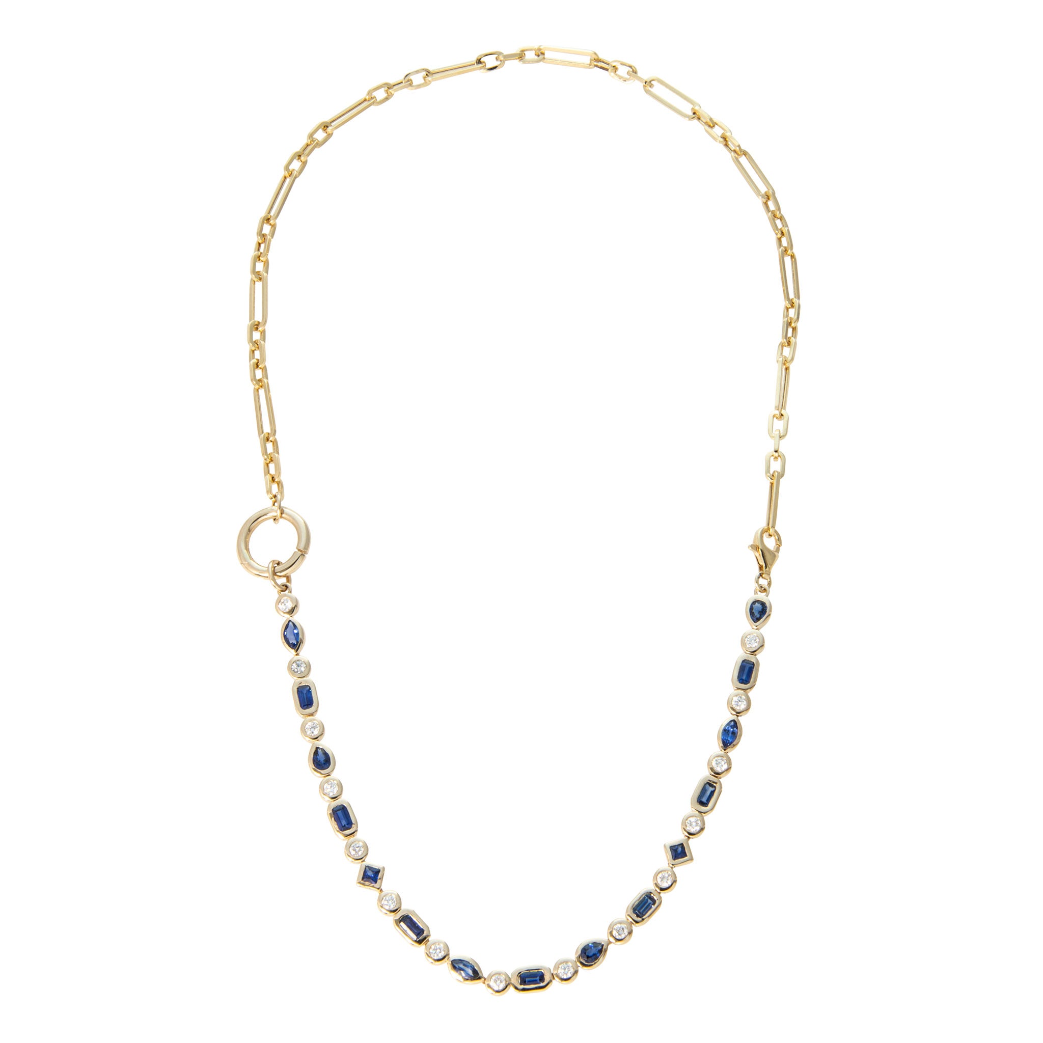 Sapphire & Diamond 14K Gold Half Tennis Half Chain Necklace